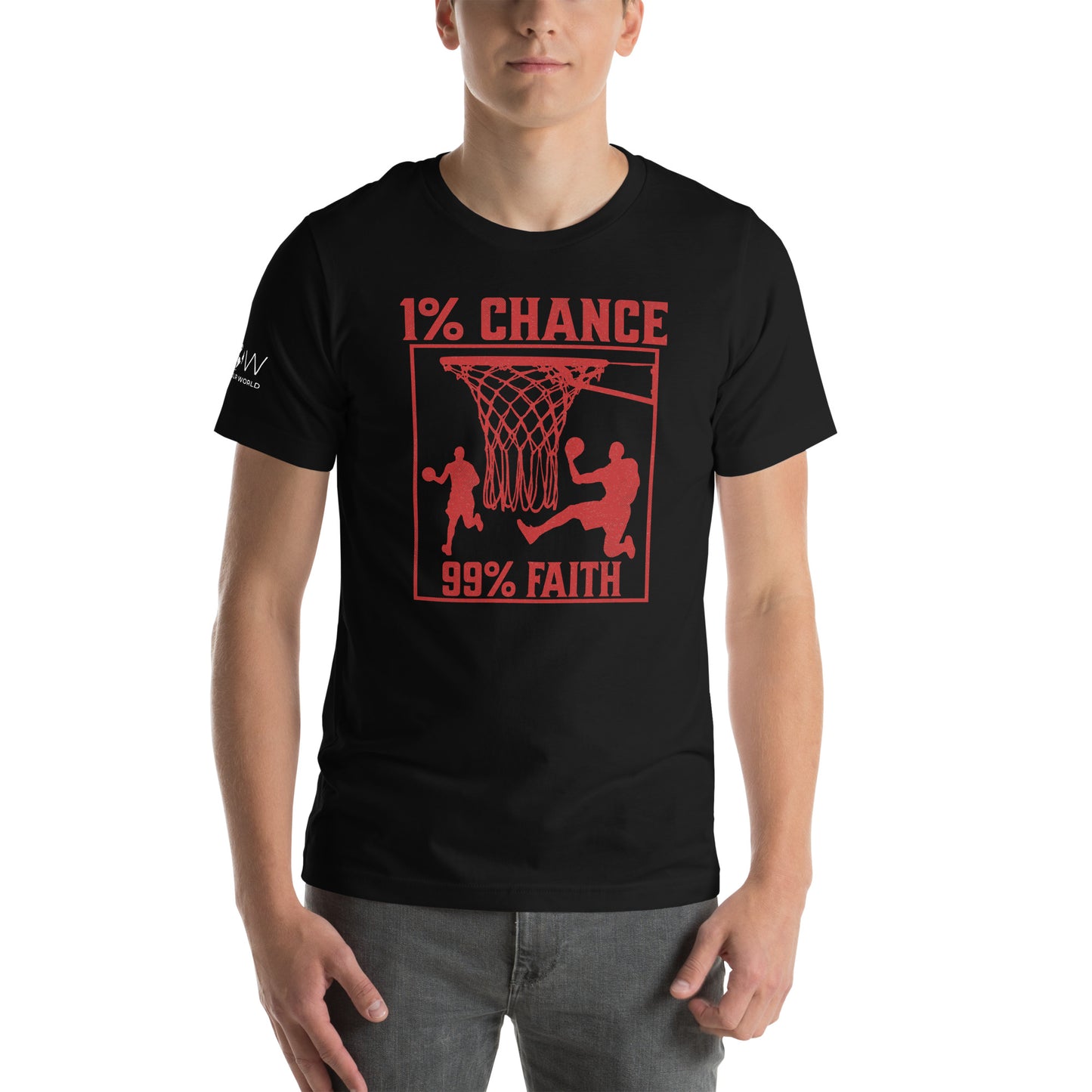 "1% Chance, 99% Faith" Basketball Motivational Black T-Shirt