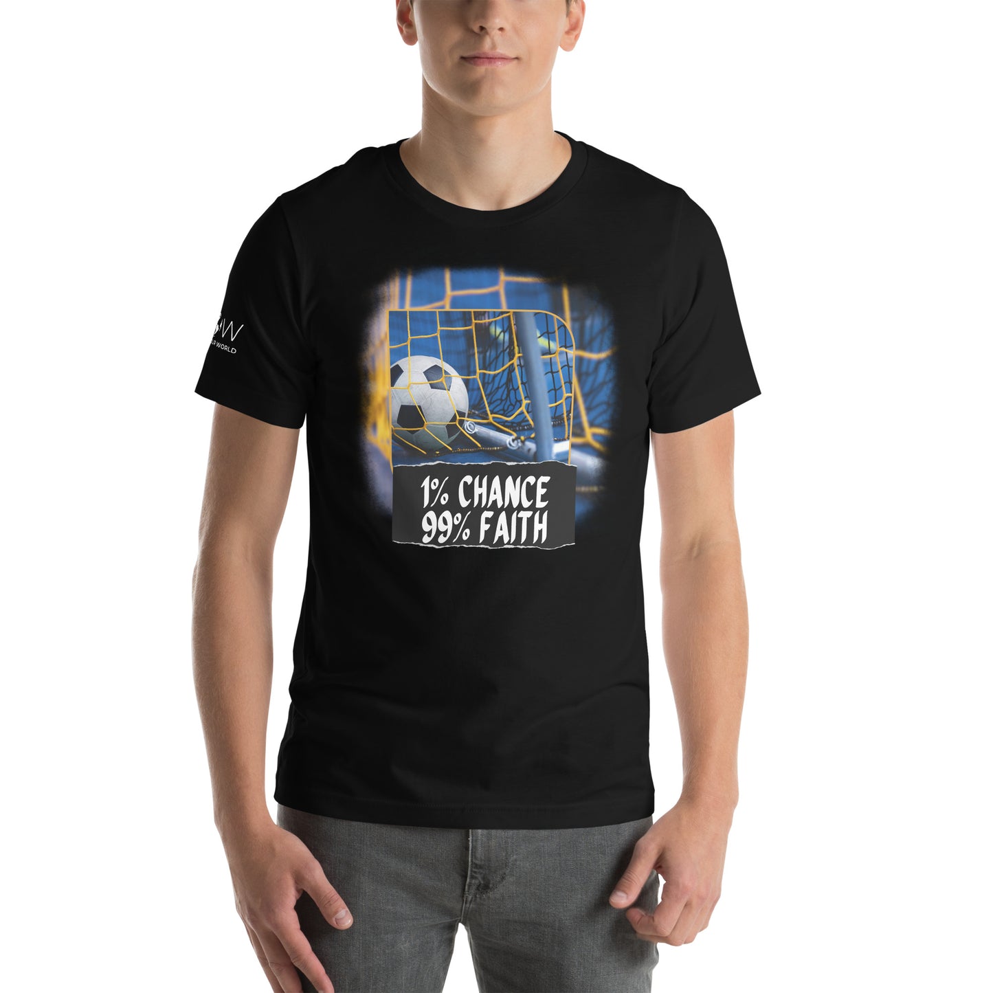 "1% Chance, 99% Faith" Soccer Motivational Black T-Shirt