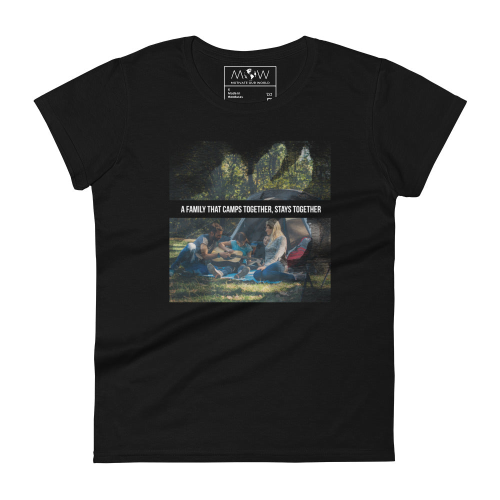 A Family That Camps Together Women’s Motivational Black T-Shirt