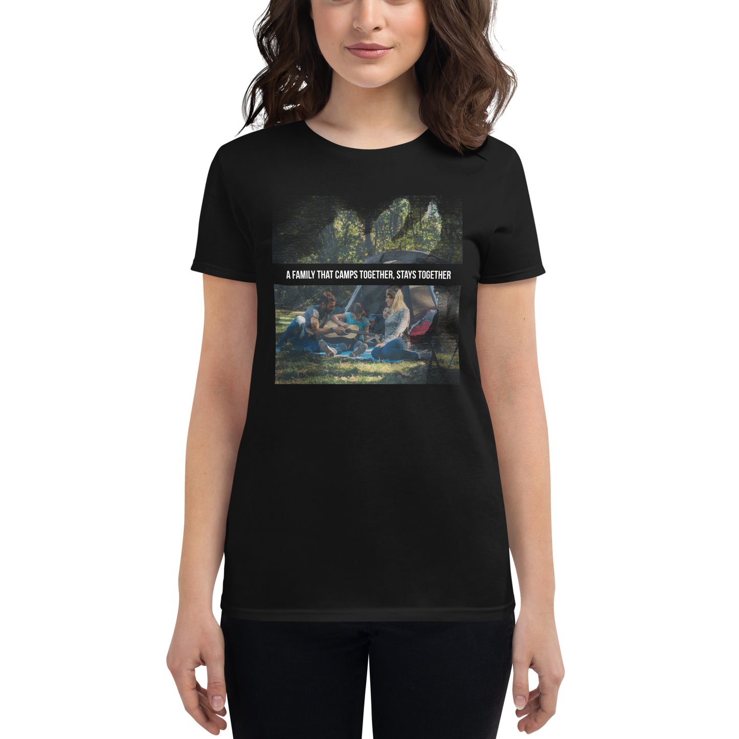 A Family That Camps Together Women’s Motivational Black T-Shirt