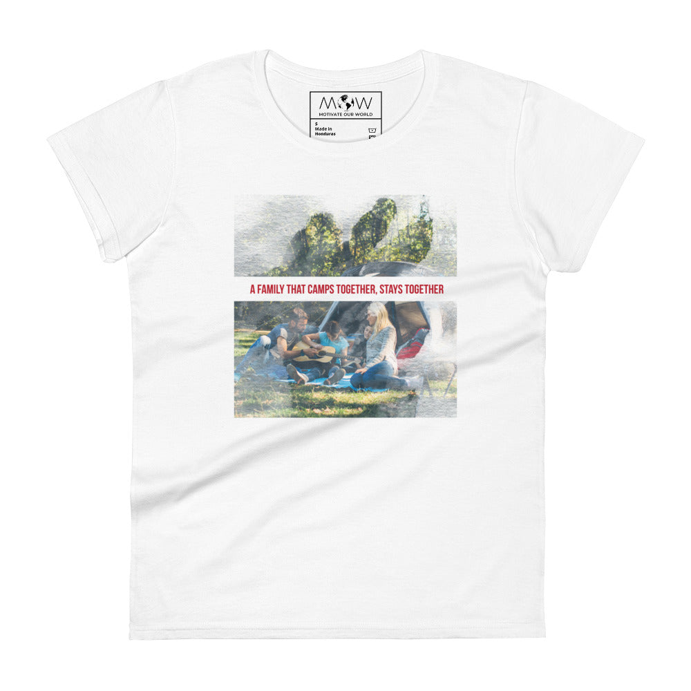 A Family That Camps Together Women’s Motivational White T-Shirt