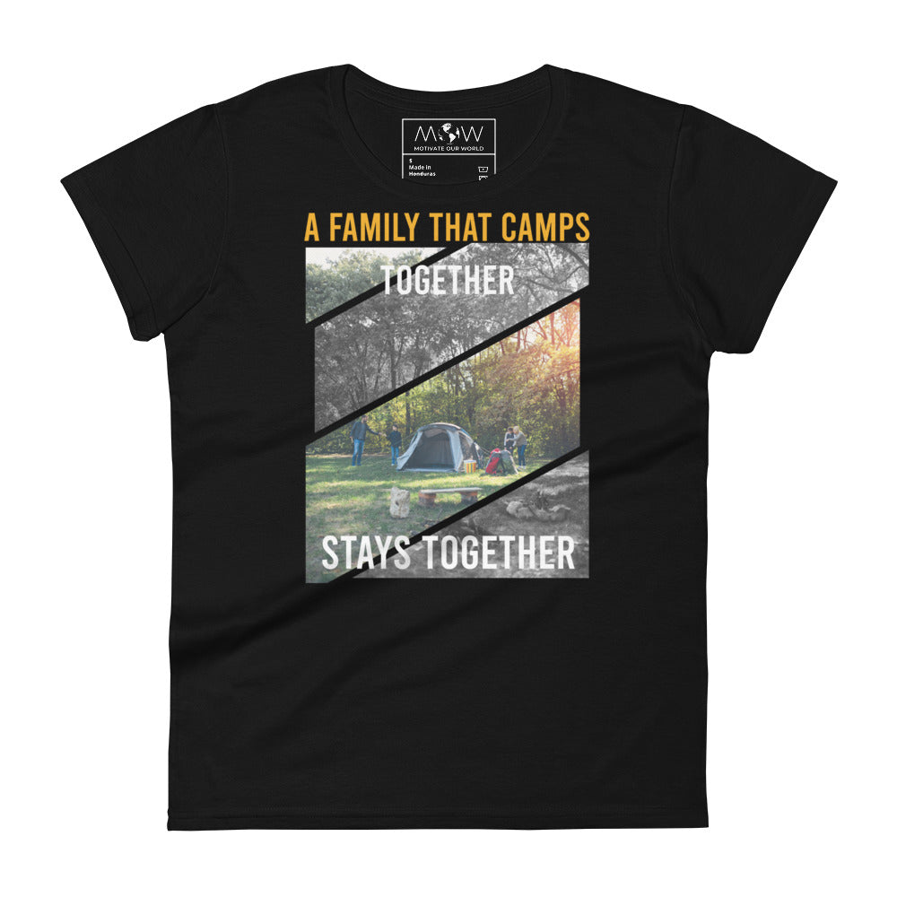 A Family That Camps Together Women’s Motivational Black T-Shirt