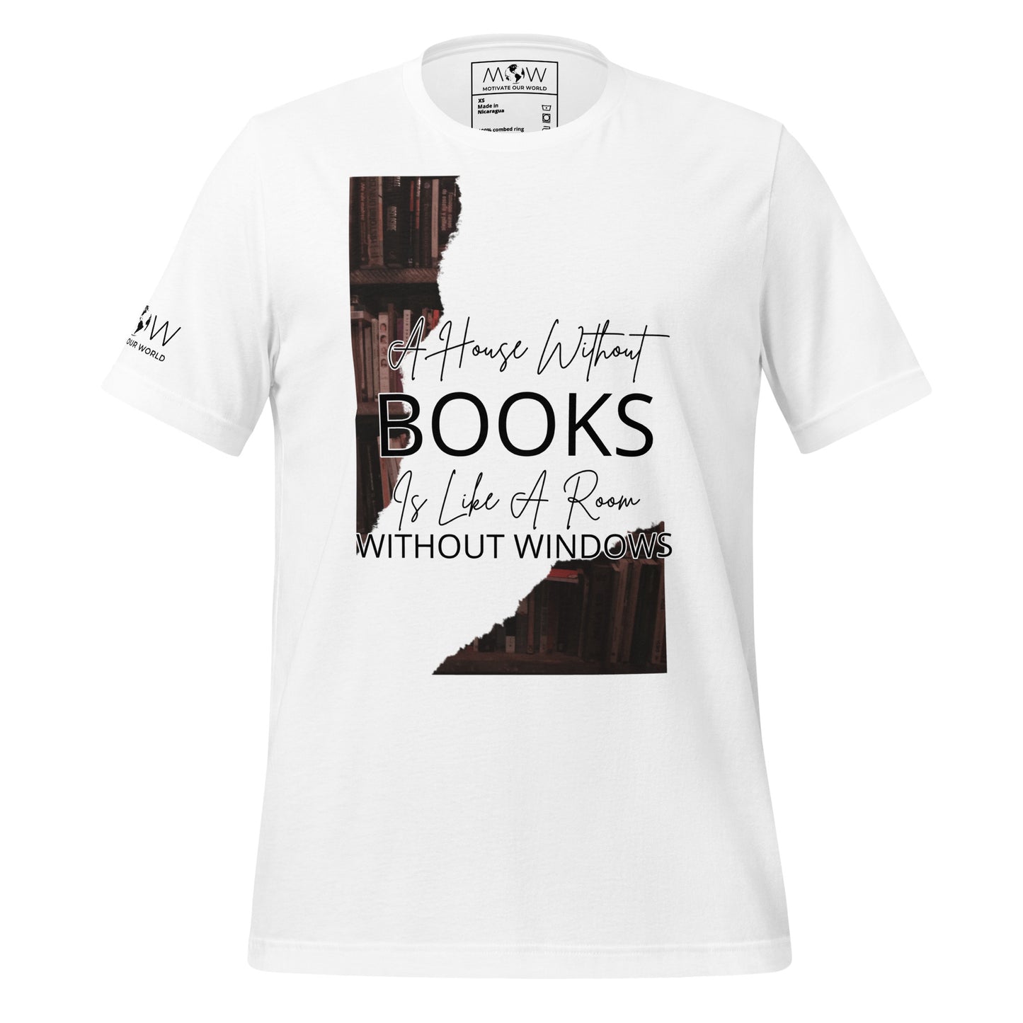A House Without Books – Bookshelf Silhouette White Motivational Men's T-Shirt