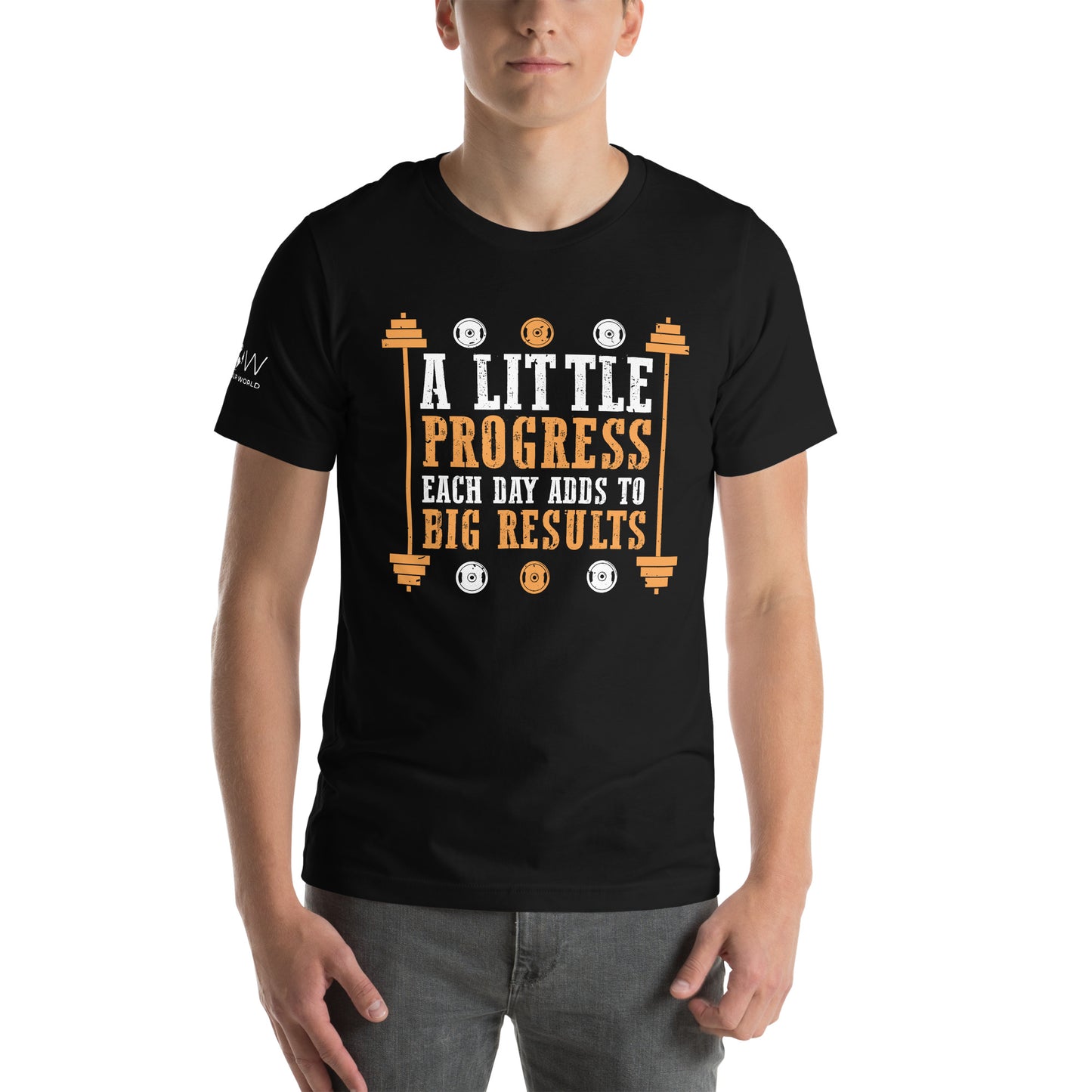 A Little Progress Each Day Adds to Big Results Men's Motivational Black T-Shirt