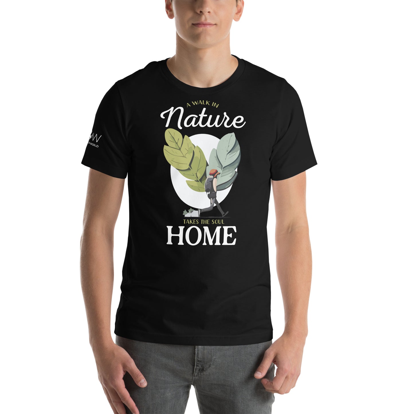 A Walk in Nature Takes the Soul Home - Leaf Hiker Men's Motivational Black T-Shirt