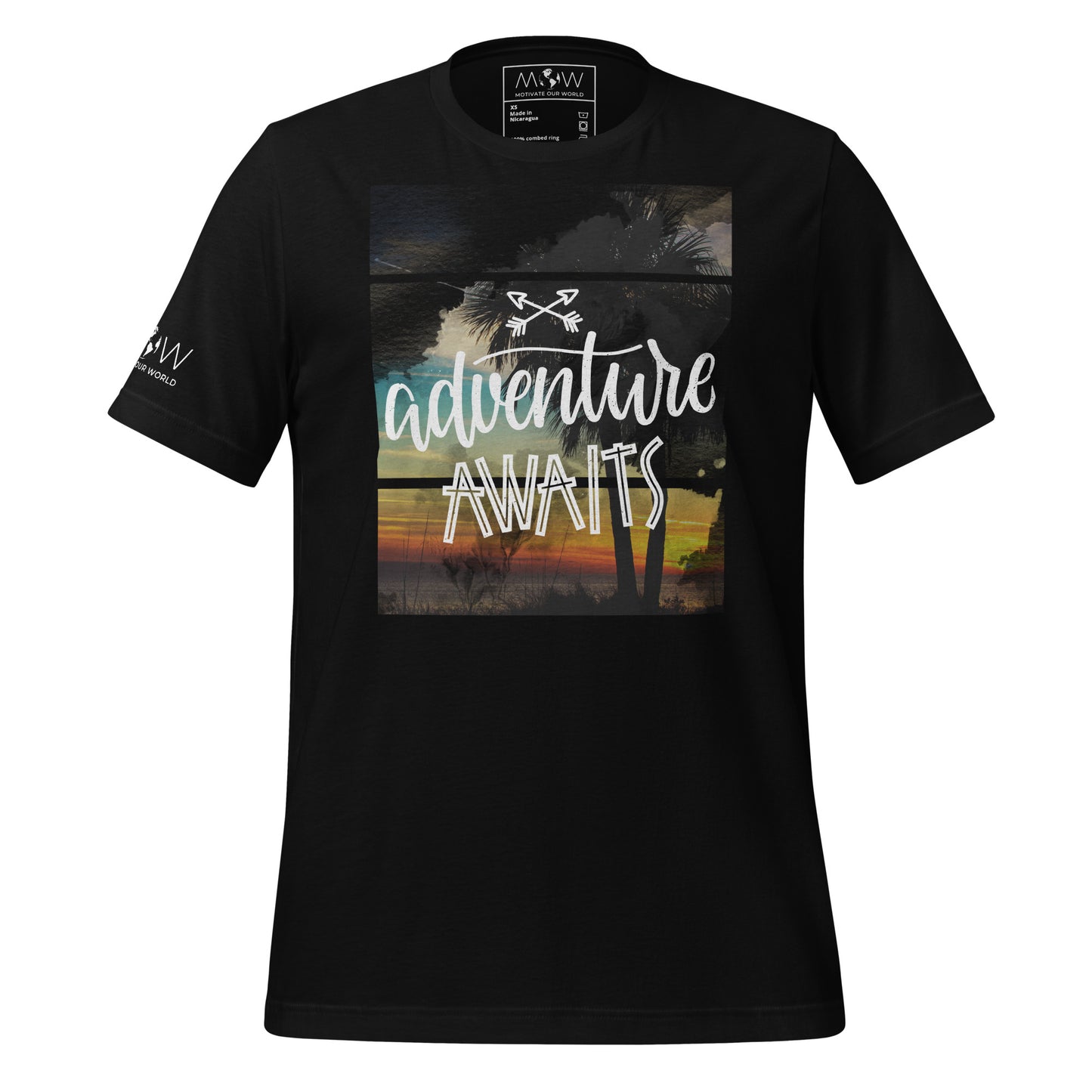 Adventure Awaits Sunset Men's Motivational Black T-Shirt