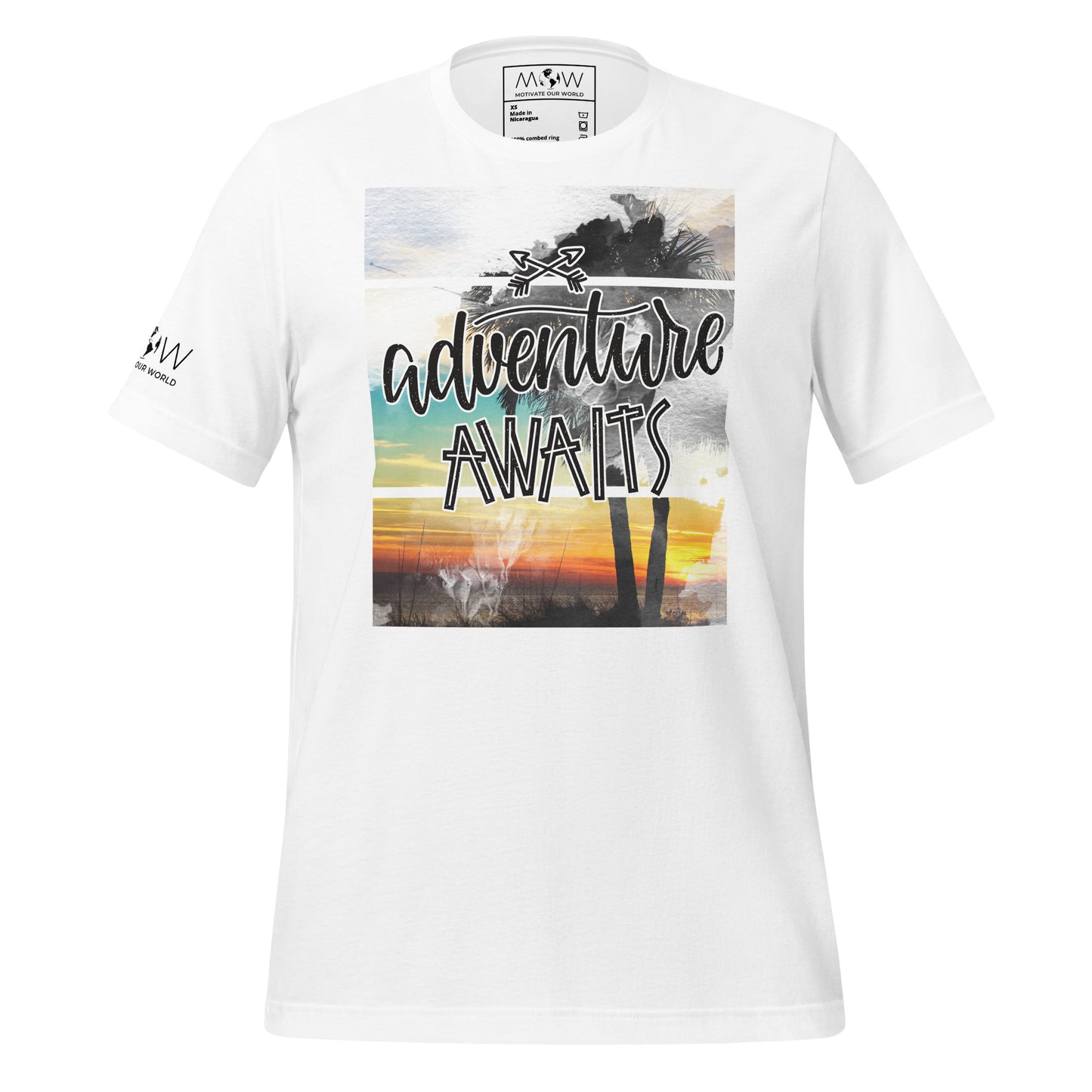 Adventure Awaits Sunset Men's Motivational White T-Shirt