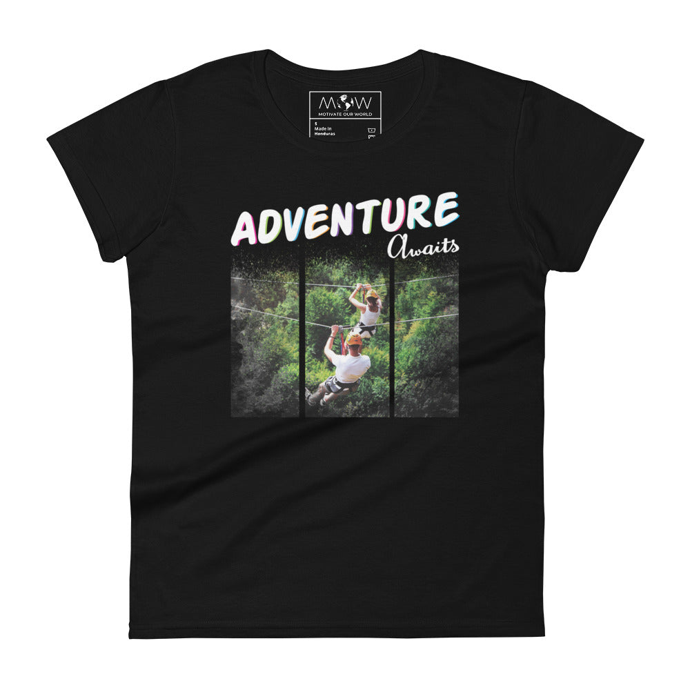Adventure Awaits Women’s Motivational Black T-Shirt