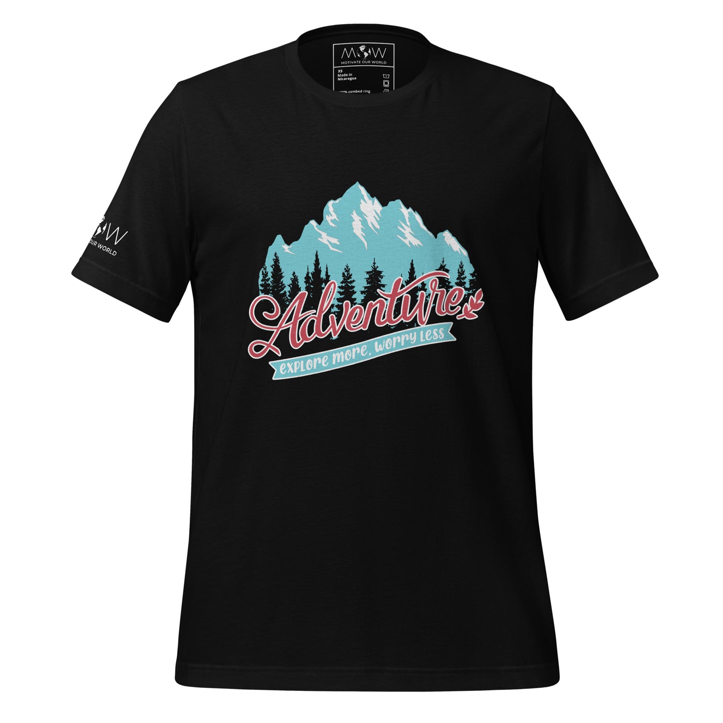 Adventure Explore More, Worry Less Men's Motivational Black T-Shirt