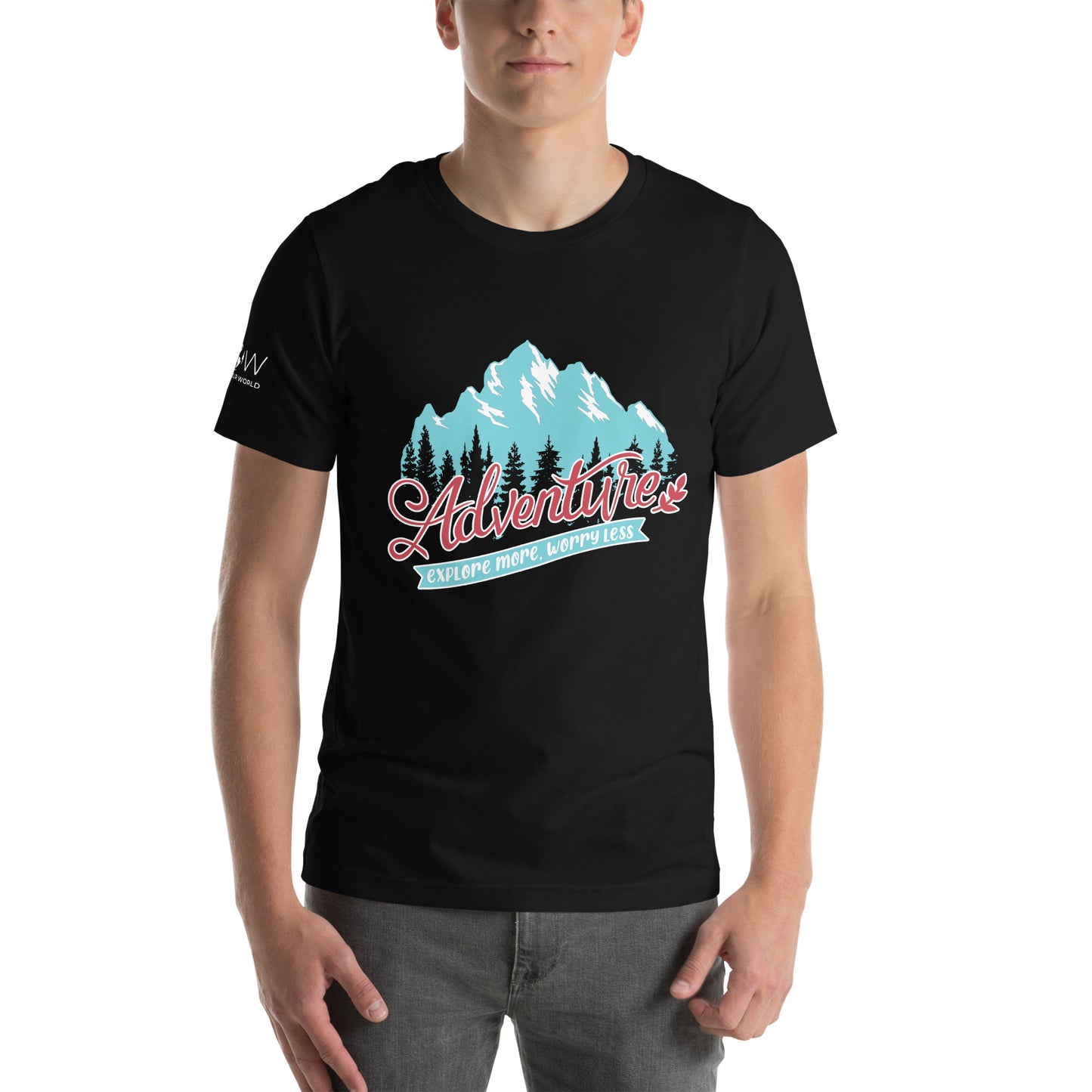 Adventure Explore More, Worry Less Men's Motivational Black T-Shirt
