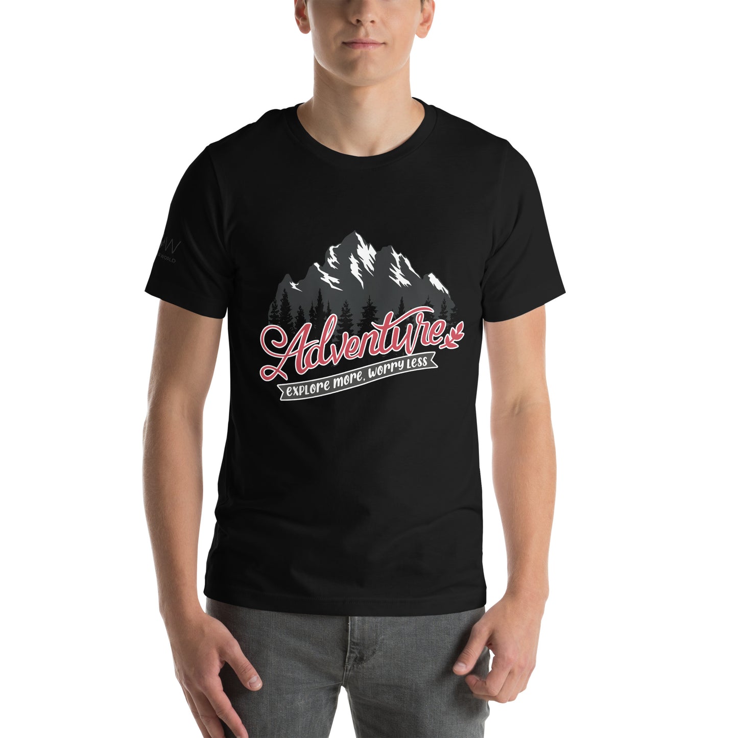 Adventure Explore More, Worry Less Men's Motivational Black T-Shirt