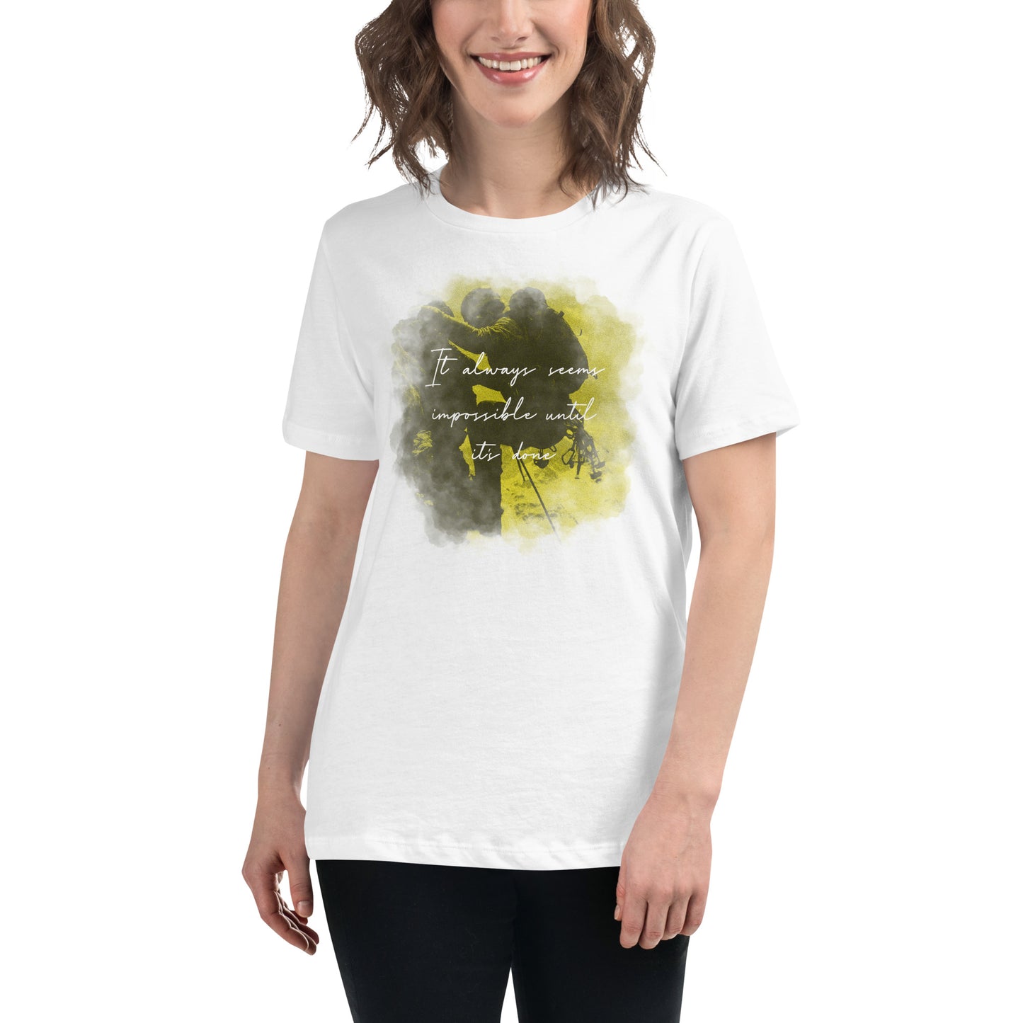 Always Seems Impossible Until It's Done White Motivational Women’s T-Shirt Lifestyle