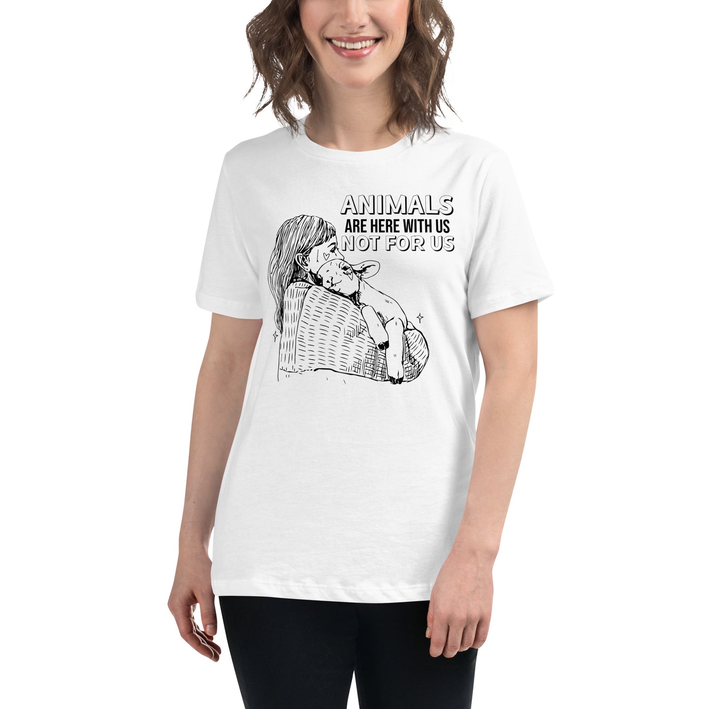Animals Are Here With Us Hug White Motivational Women’s T-Shirt Lifestyle