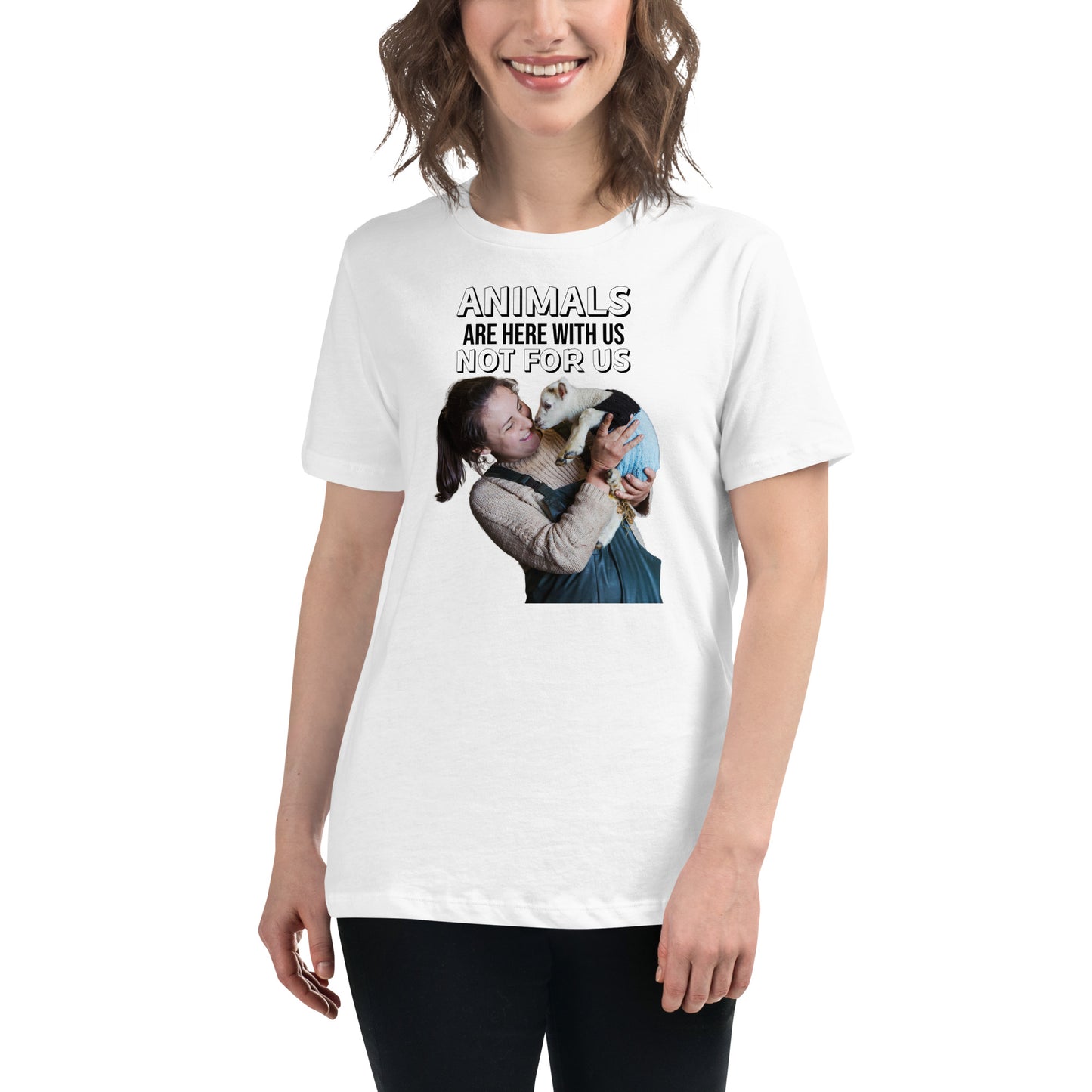 Animals Are Here With Us Lamb White Motivational Women’s T-Shirt Lifestyle