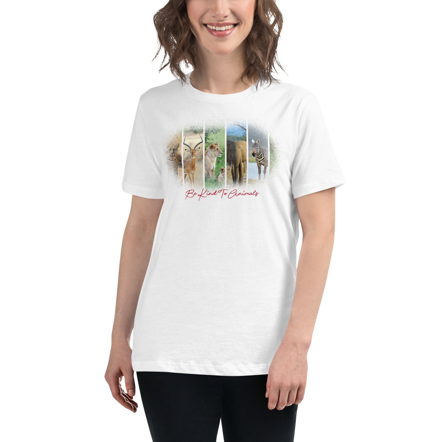Be Kind to Animals - Wild Animals White Motivational Women’s T-Shirt Lifestyle