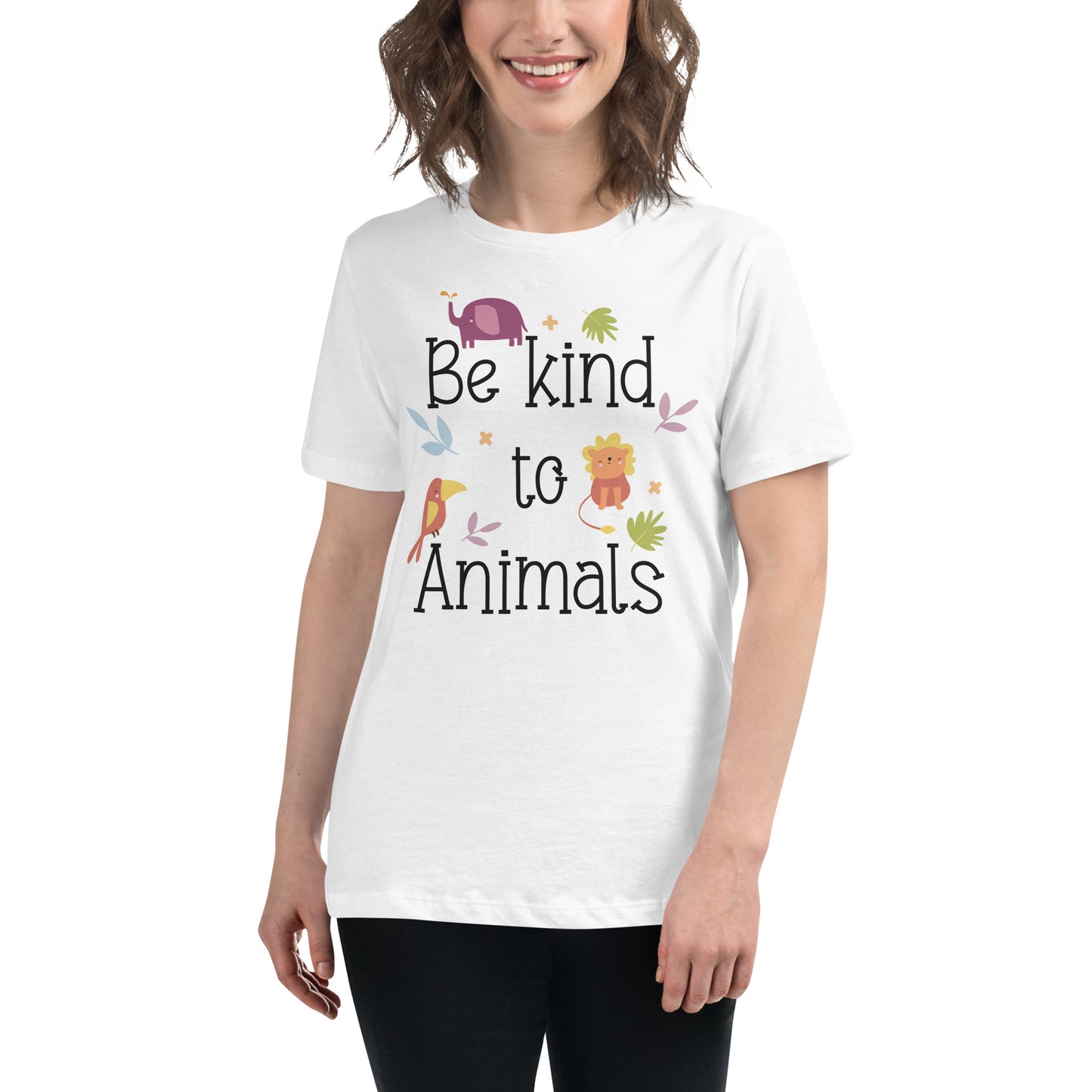 Be Kind to Animals White Motivational Women’s T-Shirt Lifestyle