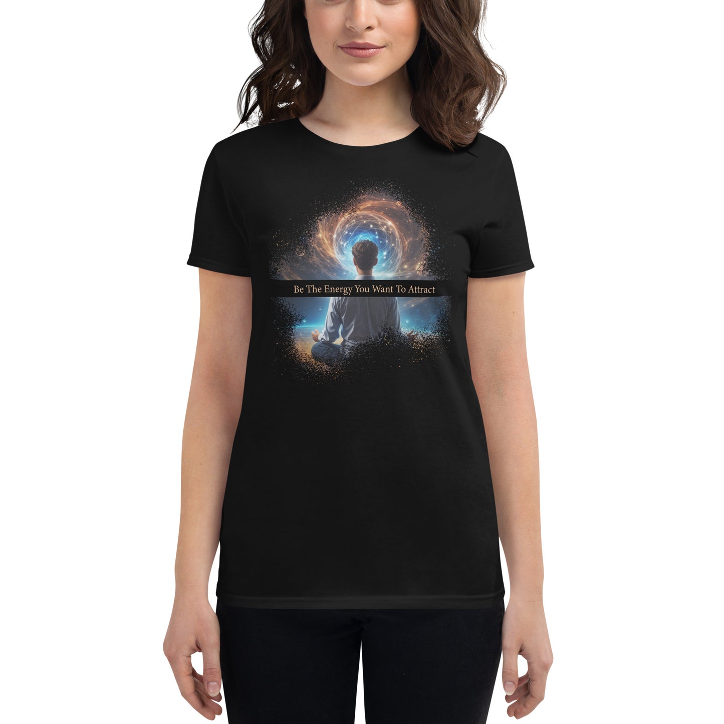 Be the Energy Cosmic Meditation Women’s Motivational Black T-Shirt