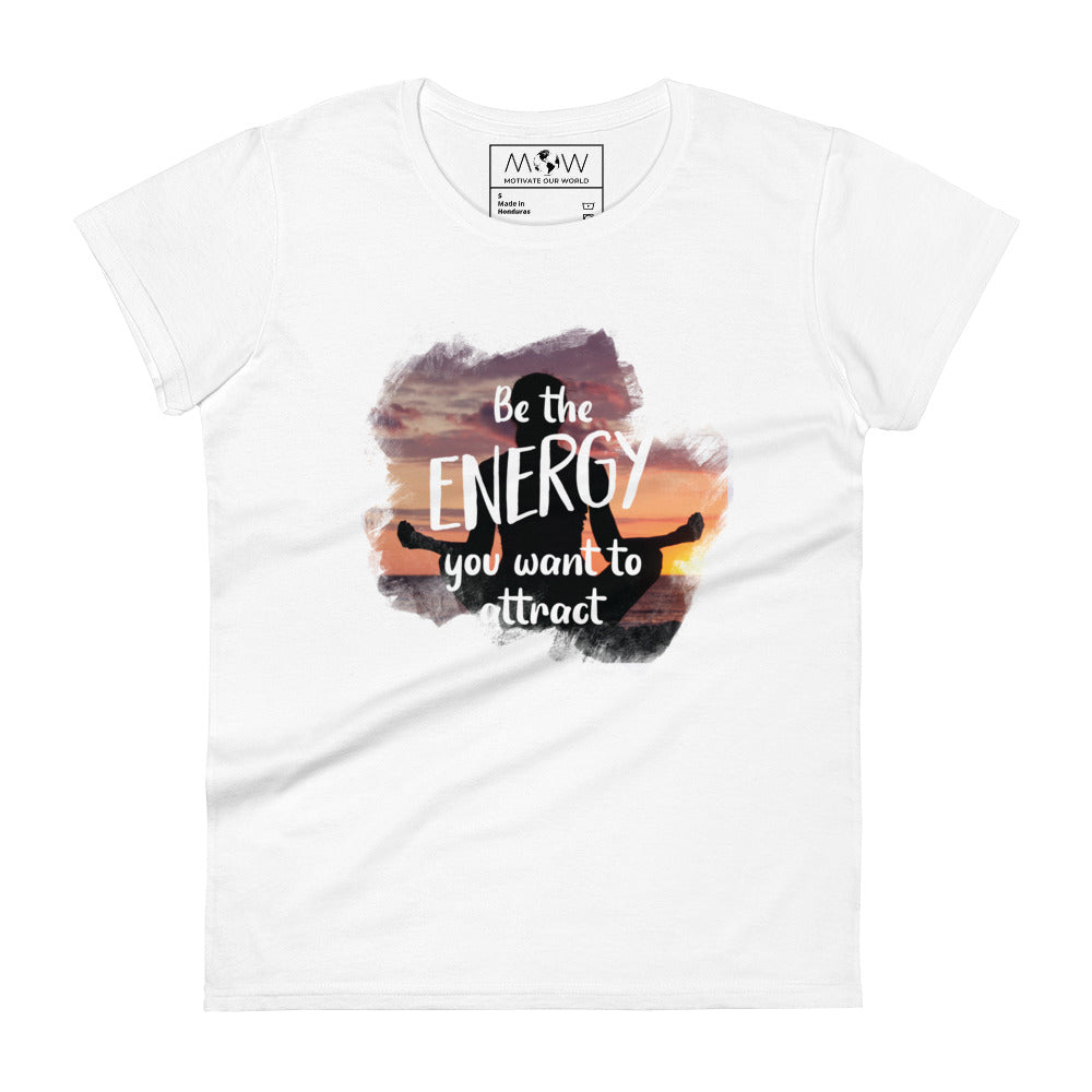 Be the Energy Sunset Meditation Women’s Motivational White T-Shirt