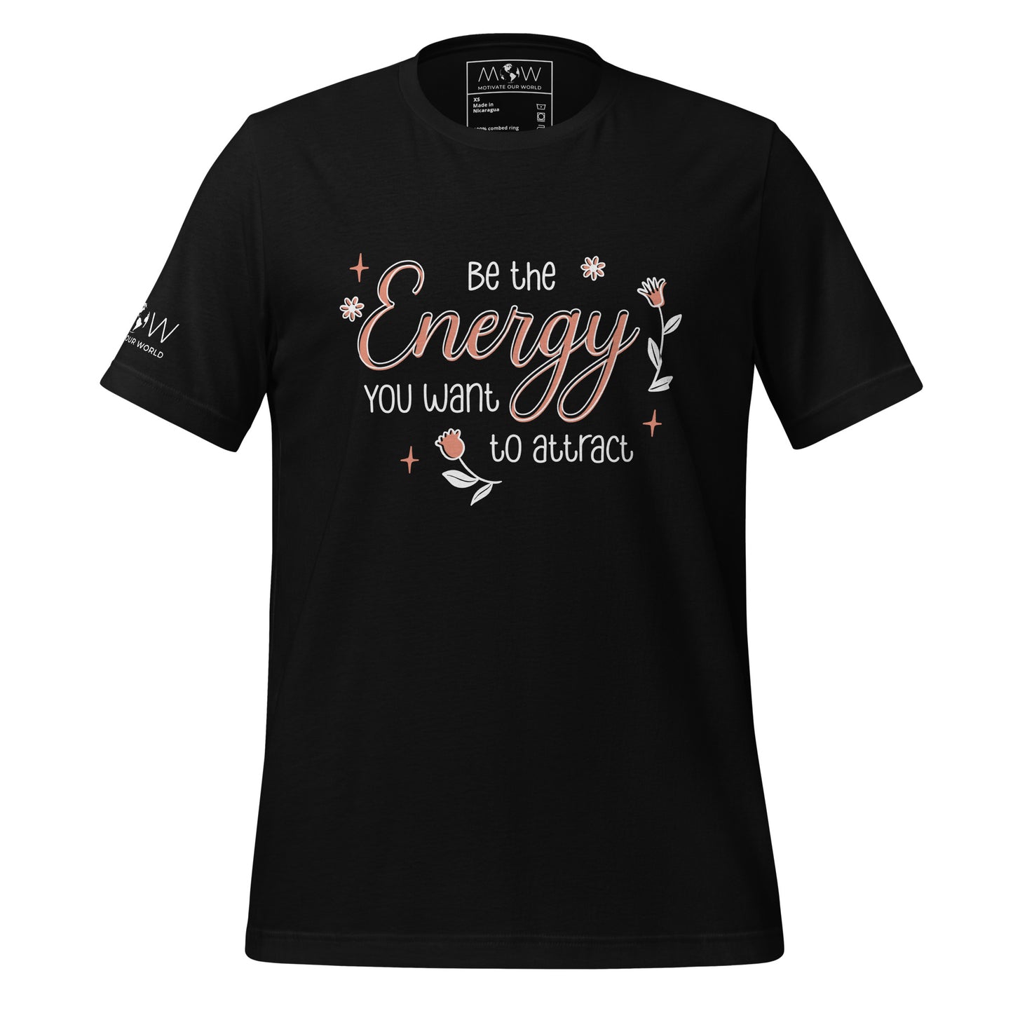 Be the Energy You Want to Attract - Floral Men's Motivational Black T-Shirt