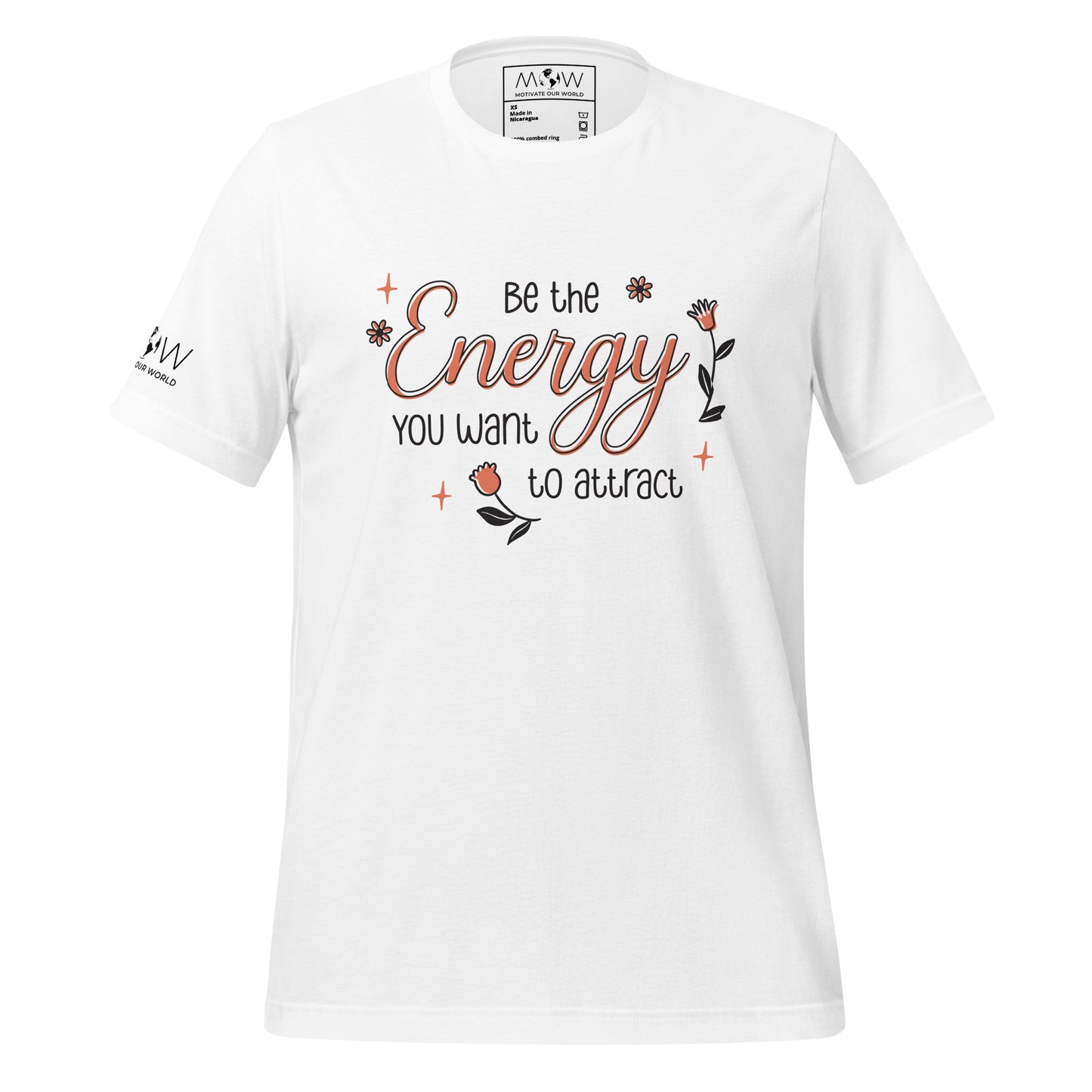 Be the Energy You Want to Attract - Floral Men's Motivational White T-Shirt