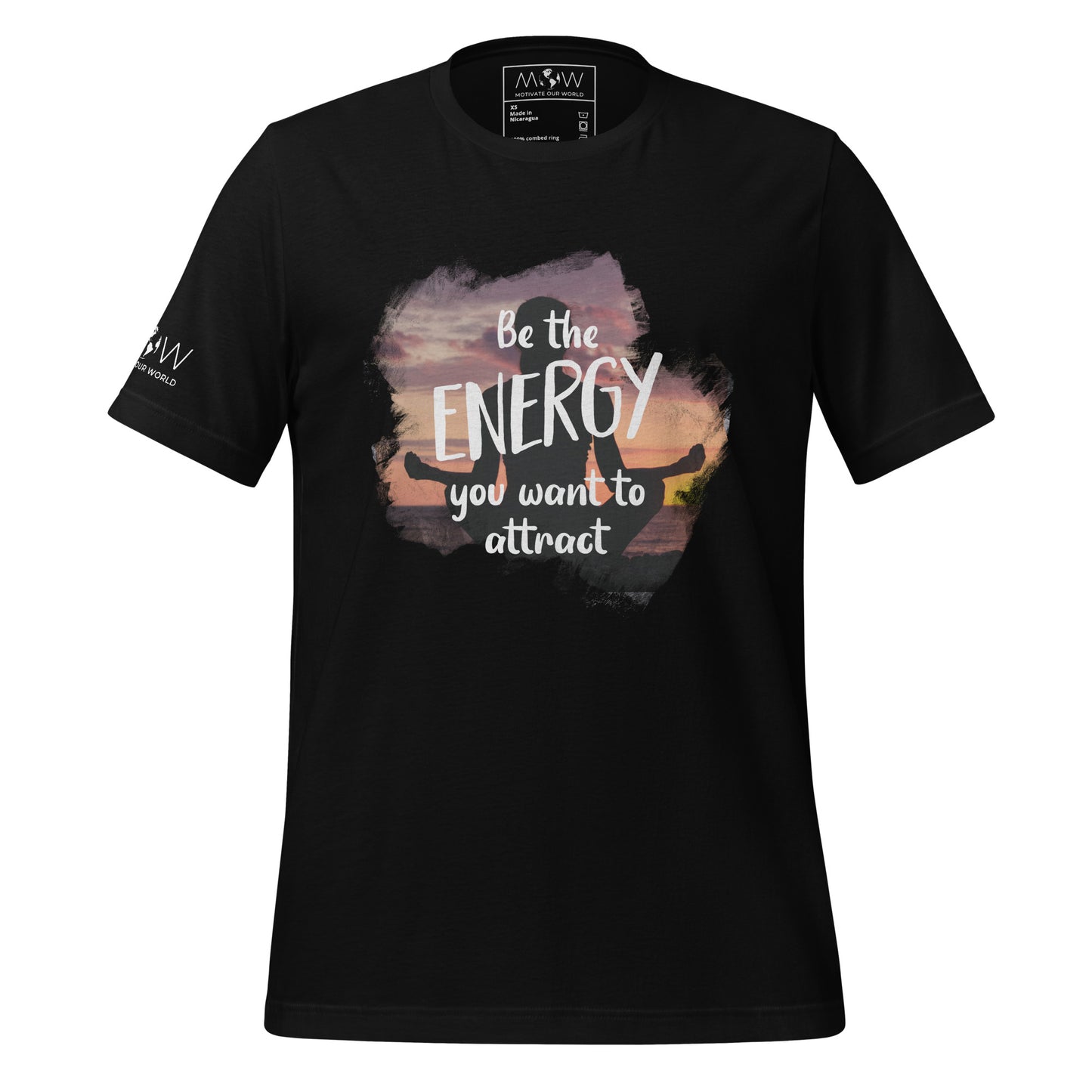 Be the Energy You Want to Attract - Sunset Meditation Men's Motivational Black T-Shirt