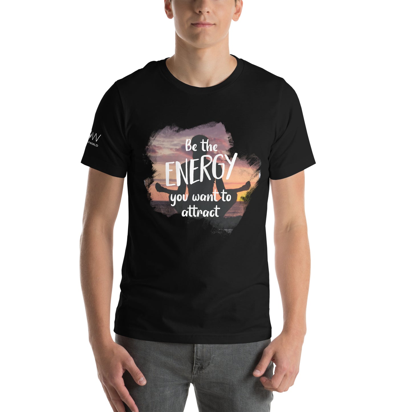 Be the Energy You Want to Attract - Sunset Meditation Men's Motivational Black T-Shirt