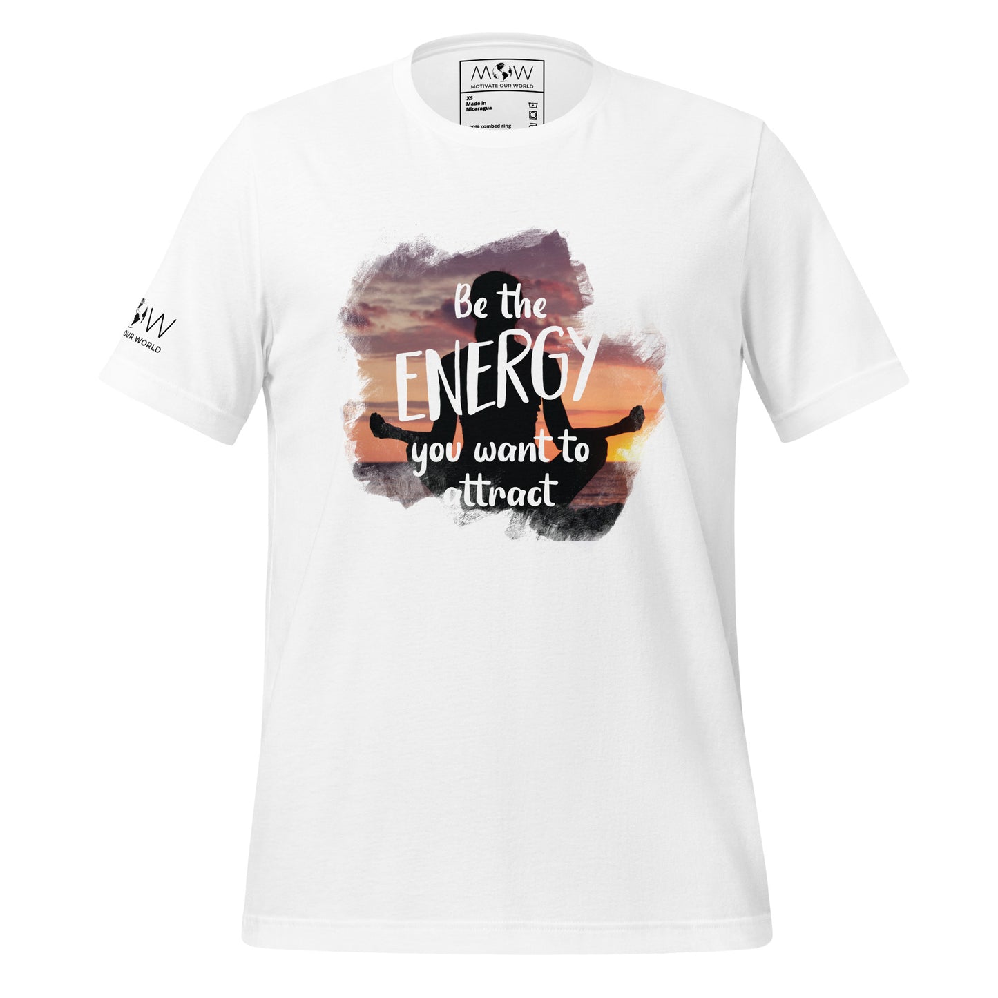 Be the Energy You Want to Attract - Sunset Meditation Men's Motivational White T-Shirt