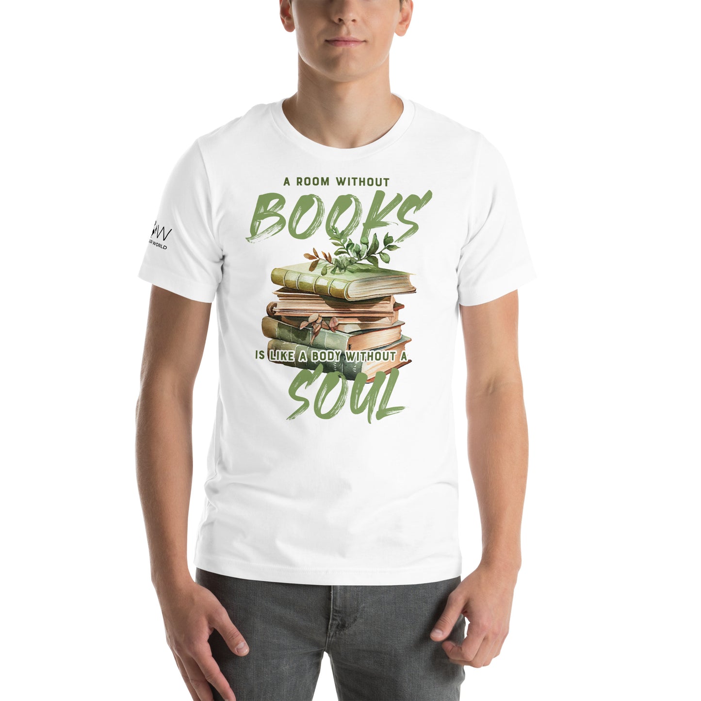 Botanical Book Stack – A Room Without Books White Motivational Men's T-Shirt