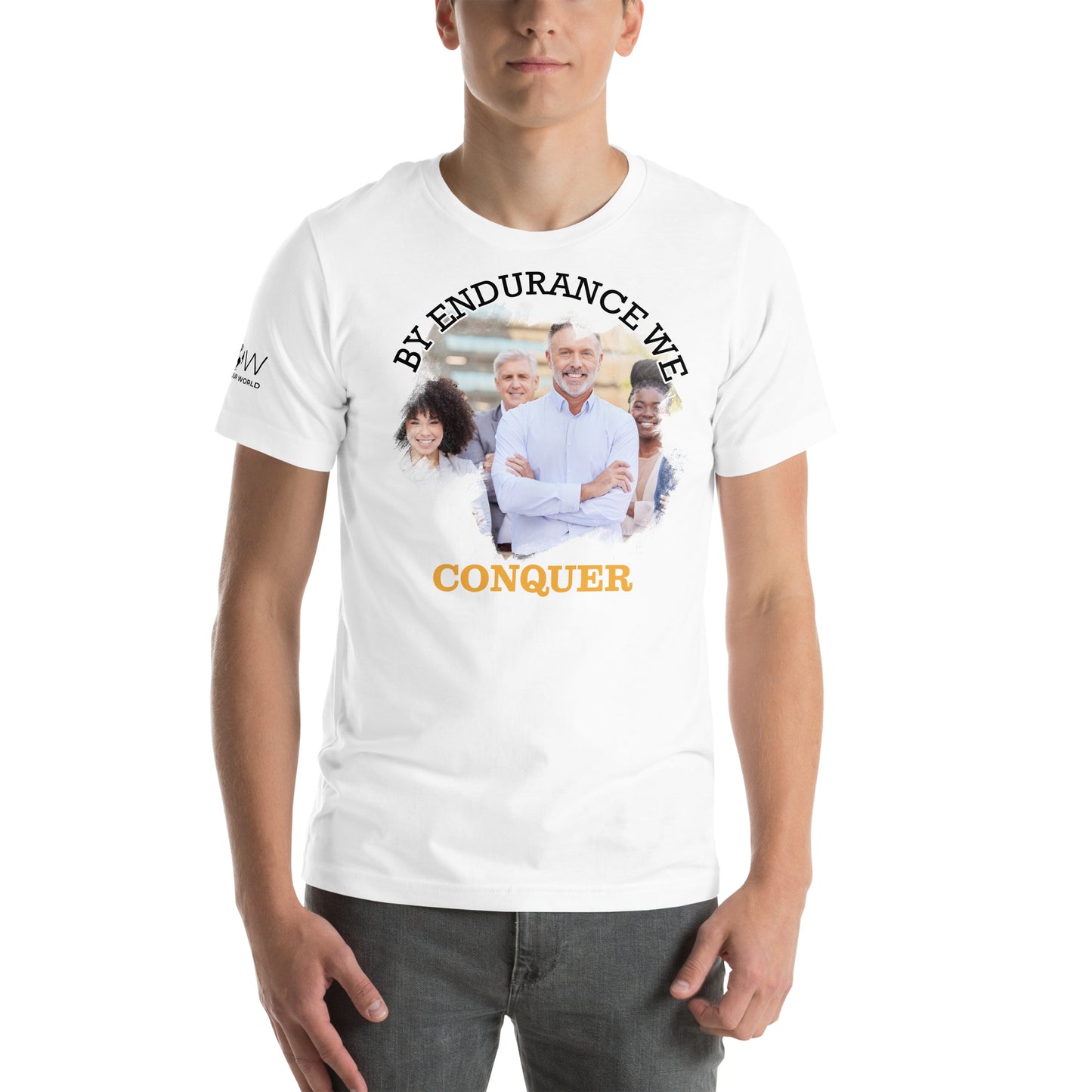 By Endurance We Conquer – Leadership Unity Edition White Motivational Men's T-Shirt Lifestyle