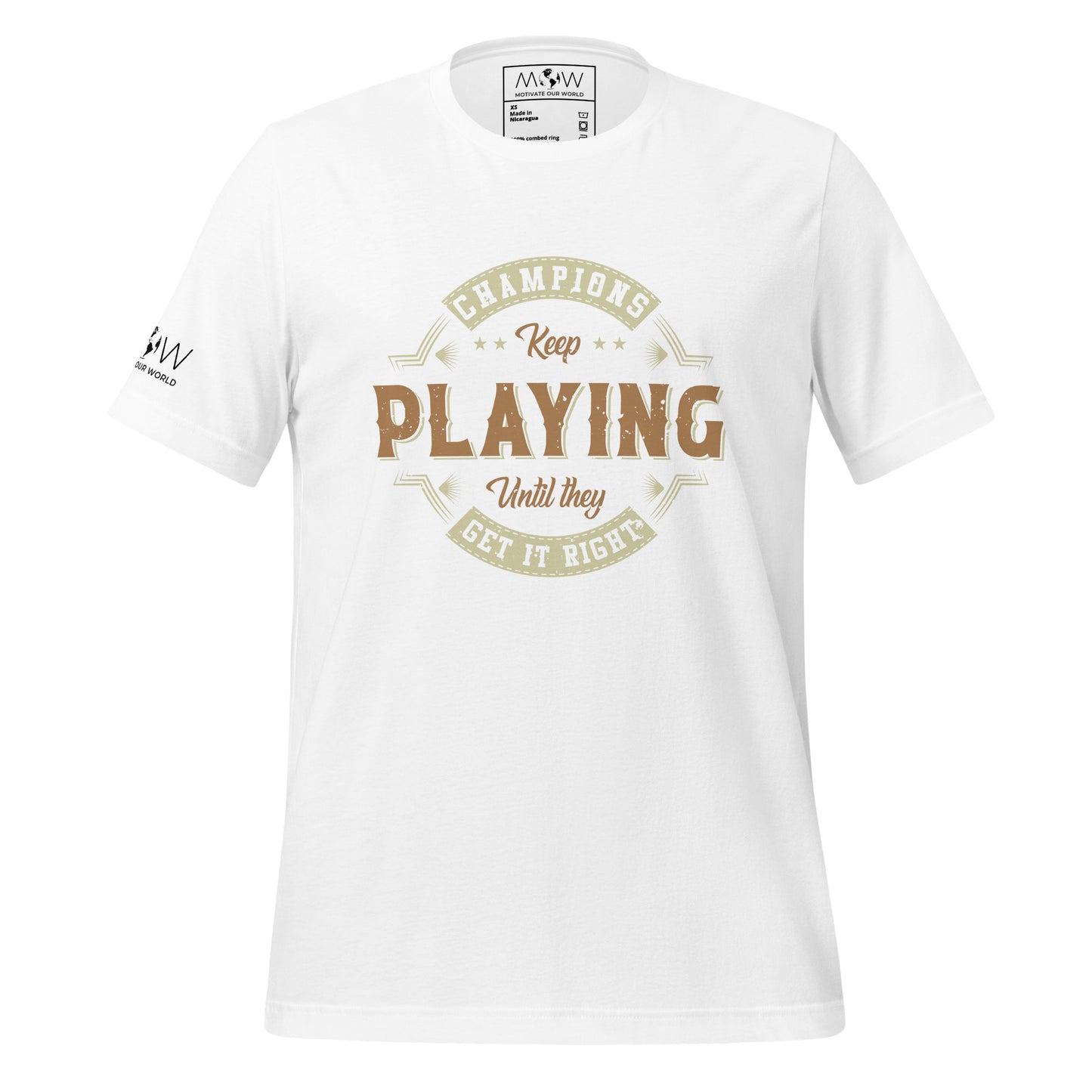 Champions Keep Playing Retro Men's Motivational White T-Shirt
