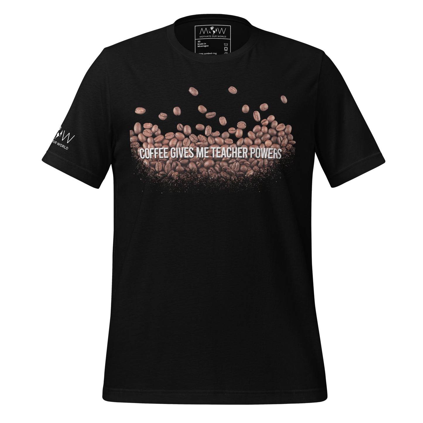 Coffee Bean Burst Teacher Powers Men's Motivational Black T-Shirt