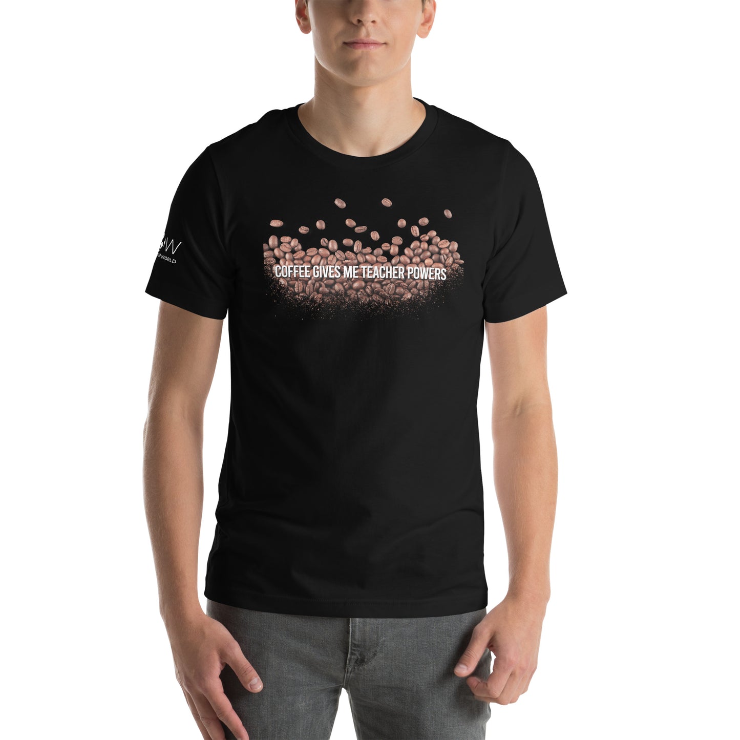 Coffee Bean Burst Teacher Powers Men's Motivational Black T-Shirt