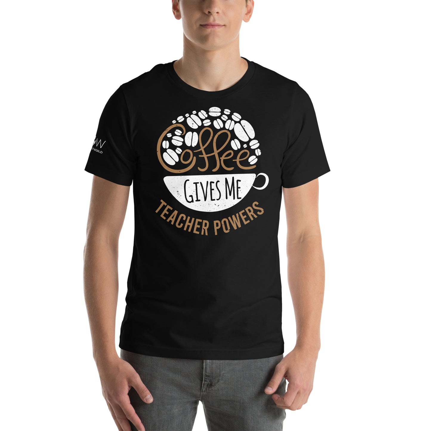 Coffee Gives Me Teacher Powers - Cup & Bean Graphic Edition Black Motivational Men's T-Shirt