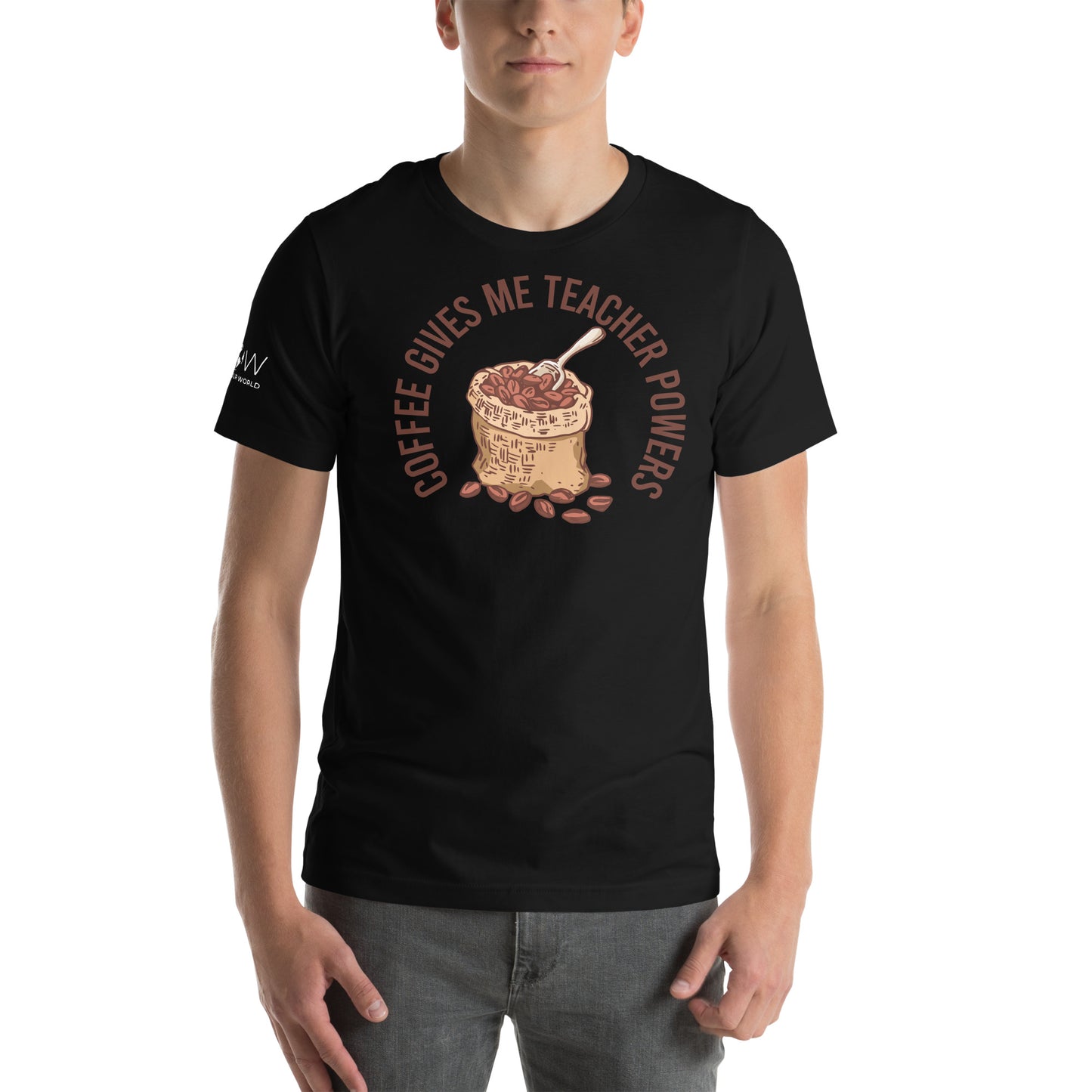 Coffee Gives Me Teacher Powers – Coffee Bean Sack Teacher Black Motivational Men's T-Shirt