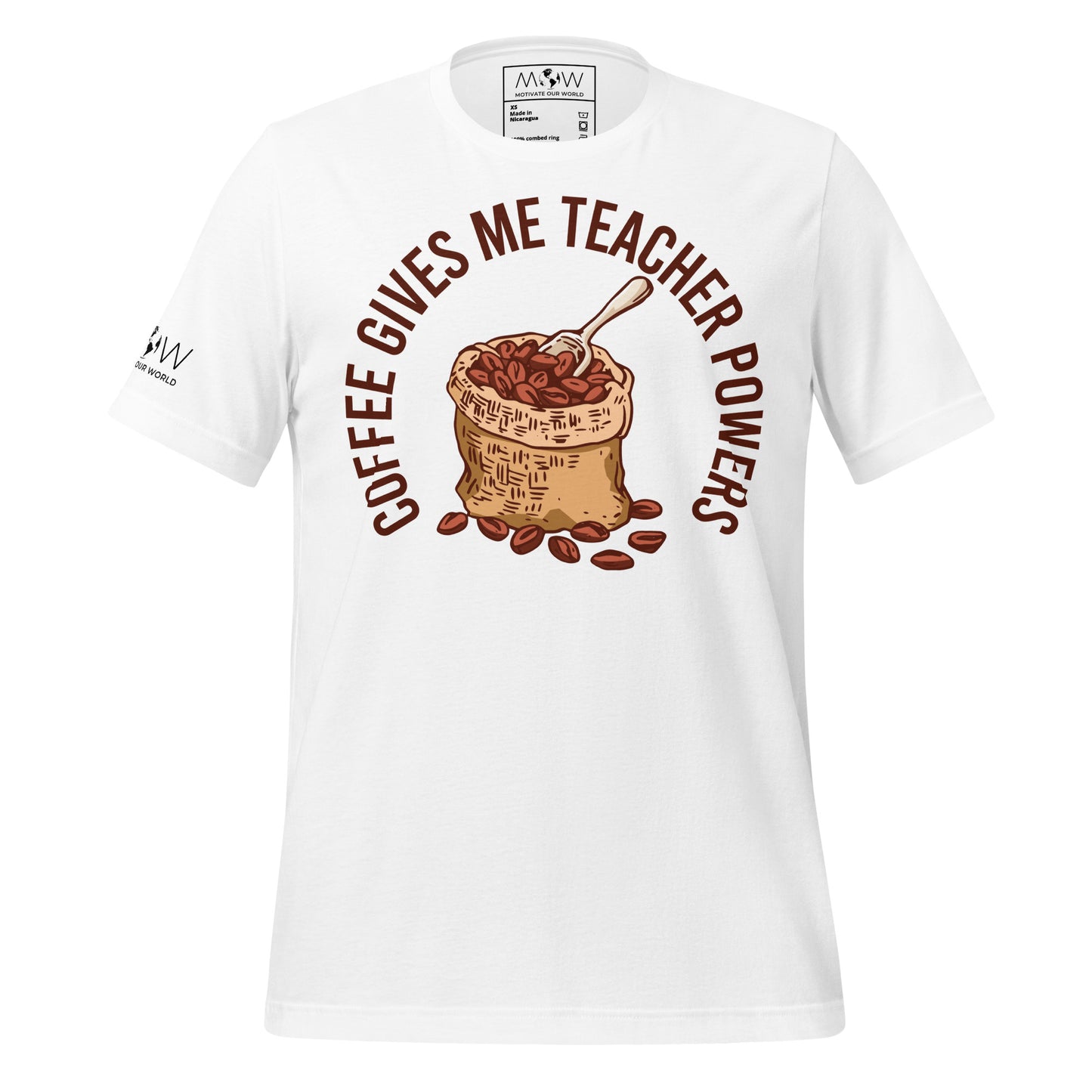 Coffee Gives Me Teacher Powers – Coffee Bean Sack Teacher White Motivational Men's T-Shirt