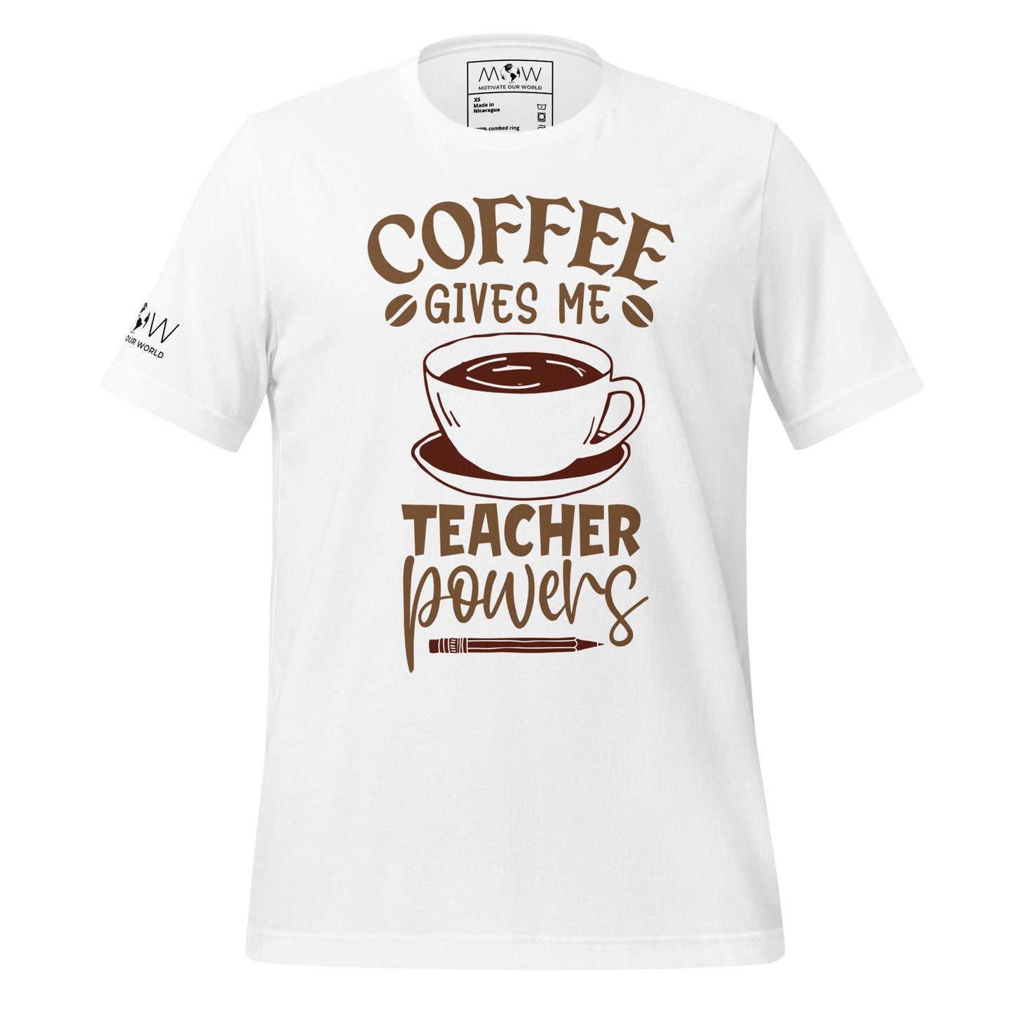 Coffee Gives Me Teacher Powers – Fun Coffee Cup Teacher Motivational White Men's T-Shirt