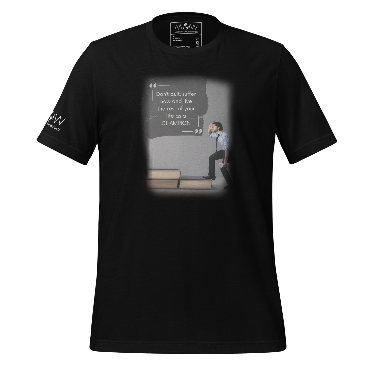 Don’t Quit, Suffer Now, Live as a Champion Men's Motivational Black T-Shirt