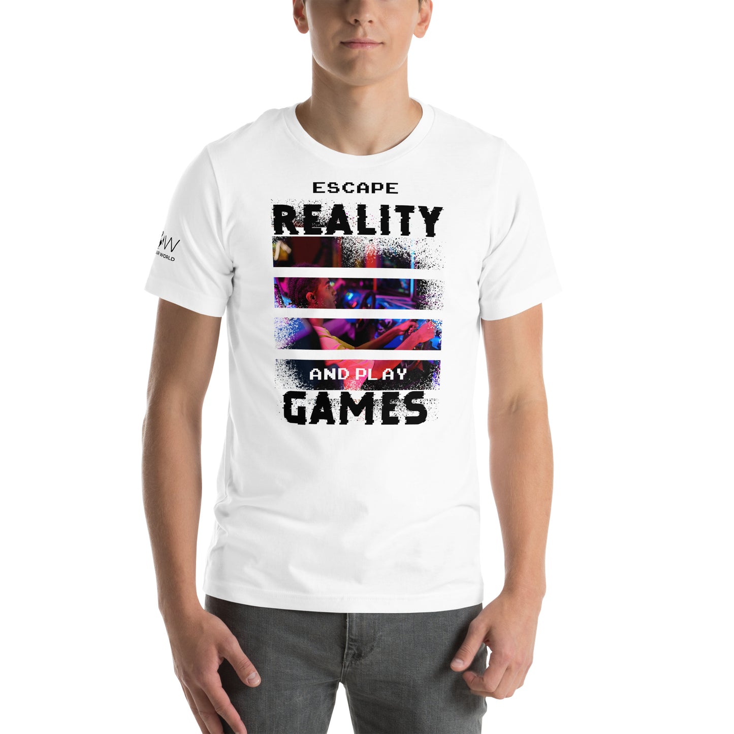 Escape Reality and Play Games - Arcade Gamer White Motivational Men's T-Shirt Lifestyle