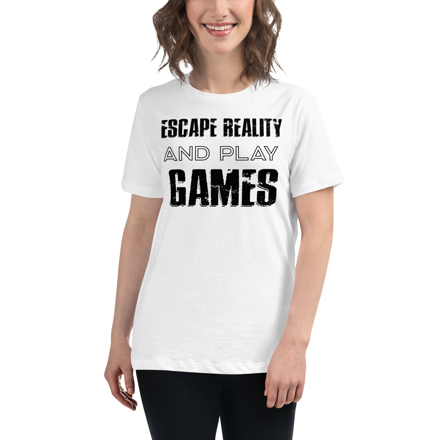 Escape Reality and Play Games - Minimalist White Motivational Women’s T-Shirt Lifestyle