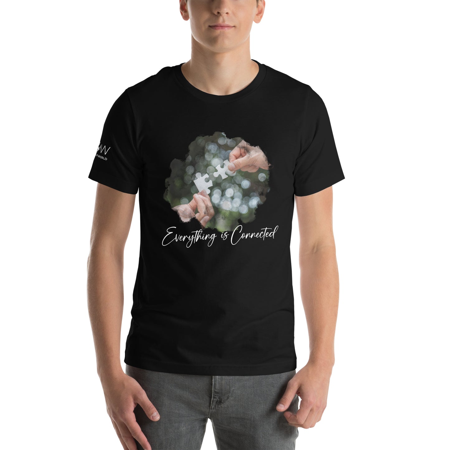 "Everything is Connected" Black Men's Motivational White T-Shirt