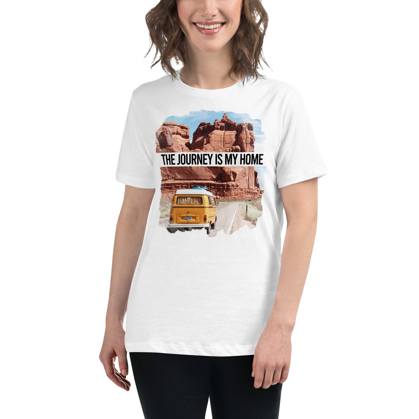 Explore More (Desert Road Trip Design) White Motivational Women’s T-Shirt Lifestyle