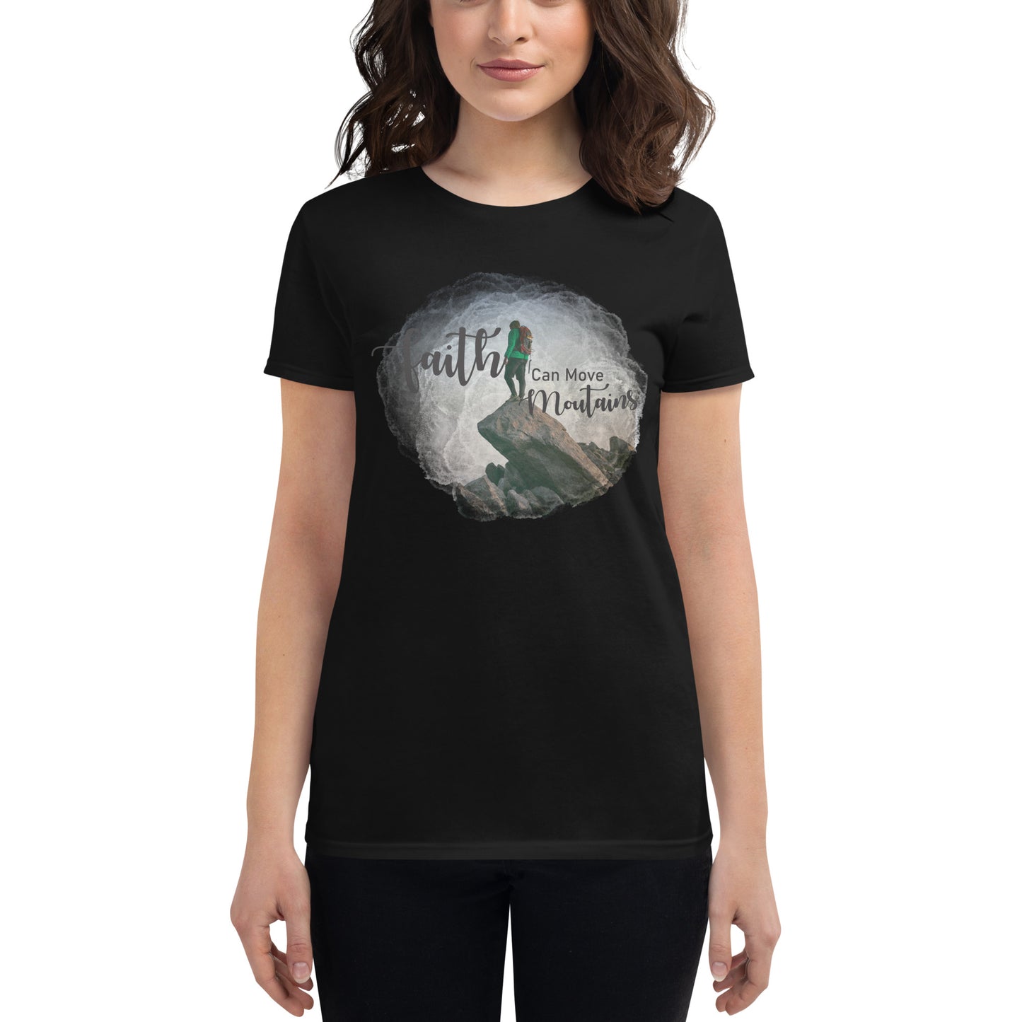 Faith Can Move Mountains Women’s Motivational Black T-Shirt