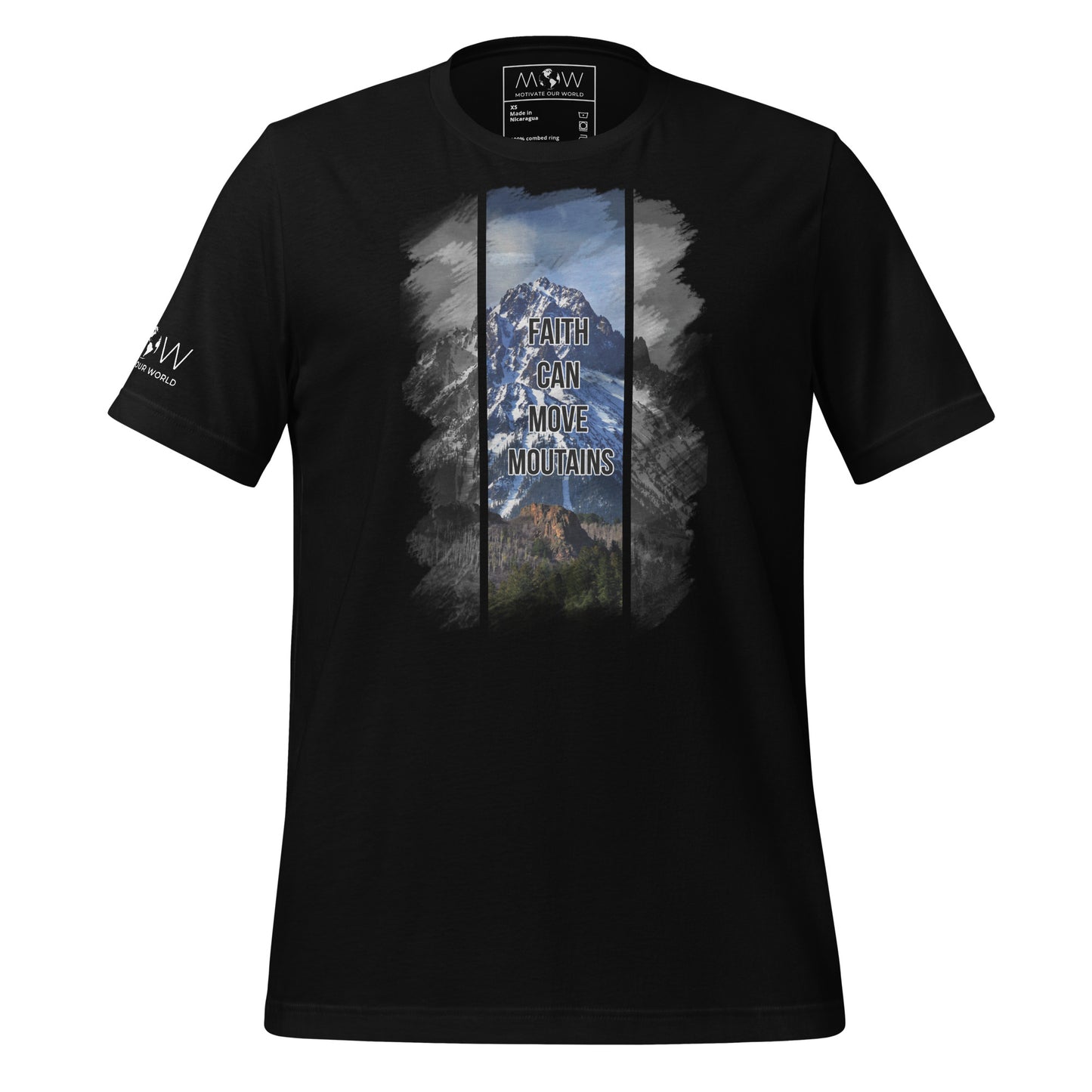Faith Can Move Mountains Split View Men's Motivational Black T-Shirt