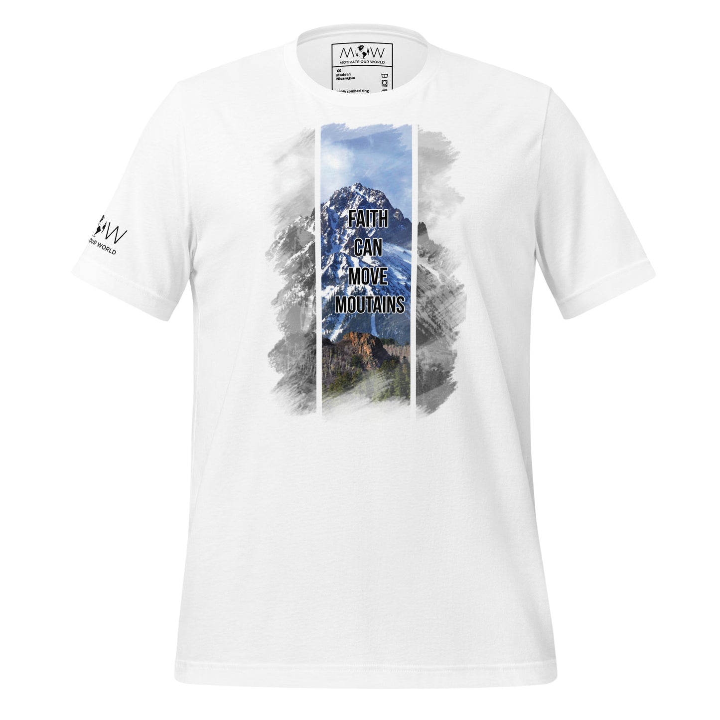 Faith Can Move Mountains Split View Men's Motivational White T-Shirt