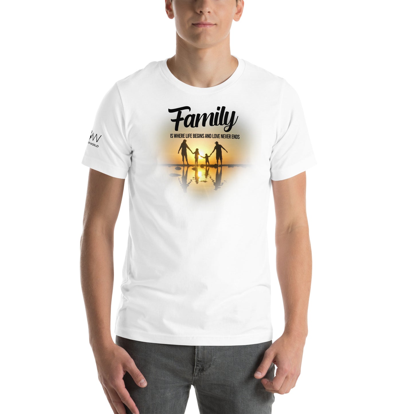 Family Is Where Life Begins – Sunset Heart Edition White Motivational Men's T-Shirt Lifestyle