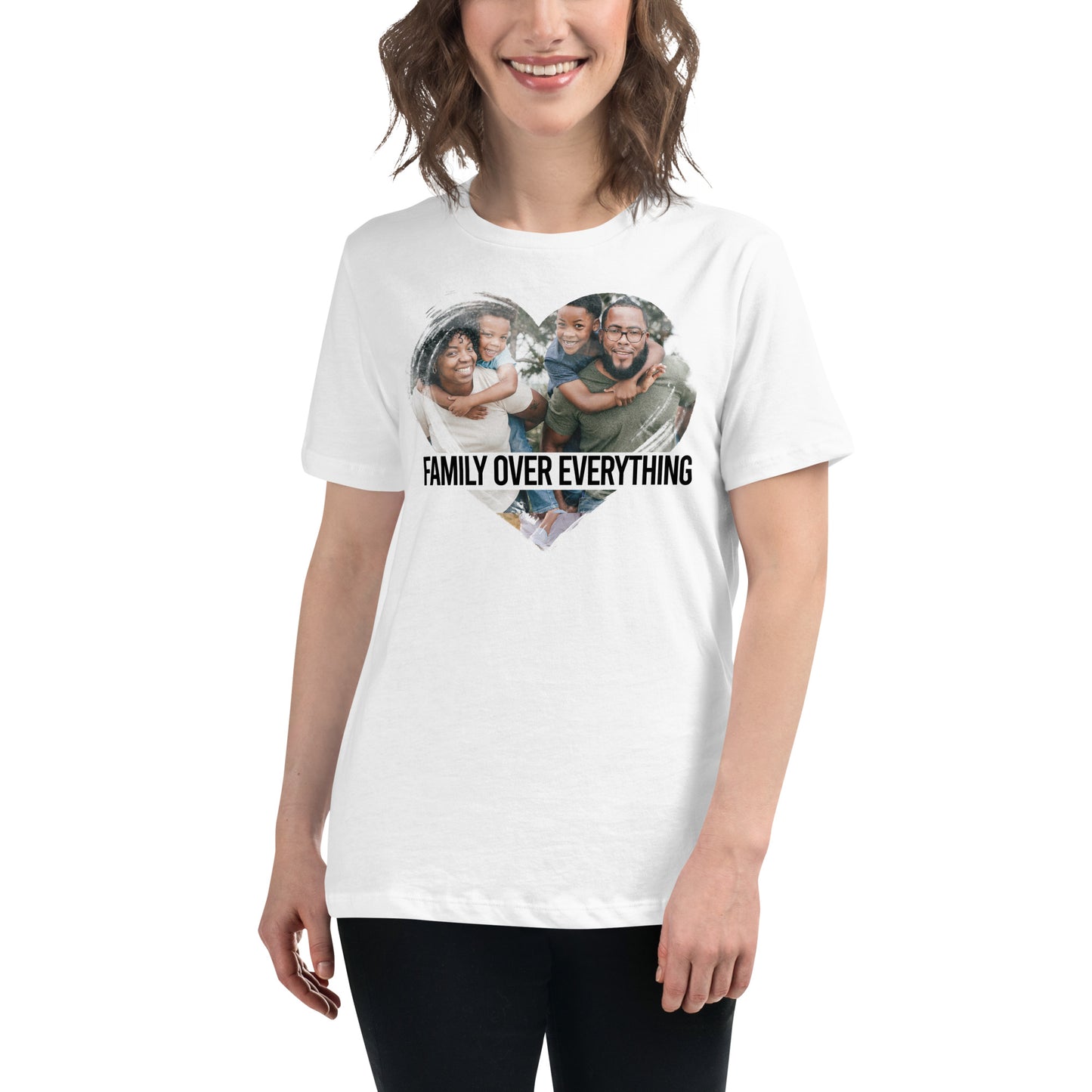Family Over Everything- Heart Edition White Motivational Women’s T-Shirt Lifestyle