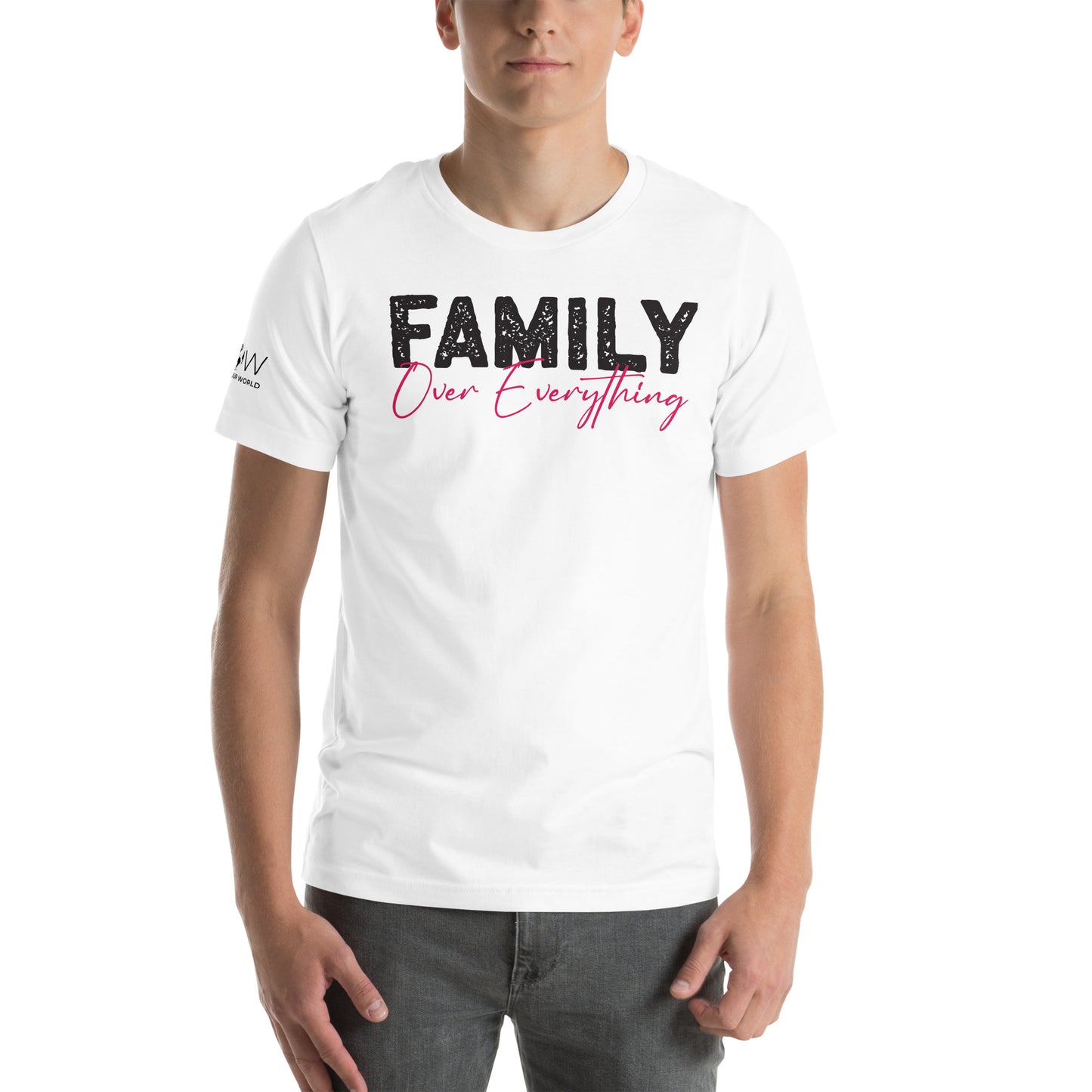 Family Over Everything Bold White Motivational Men's T-Shirt Lifestyle