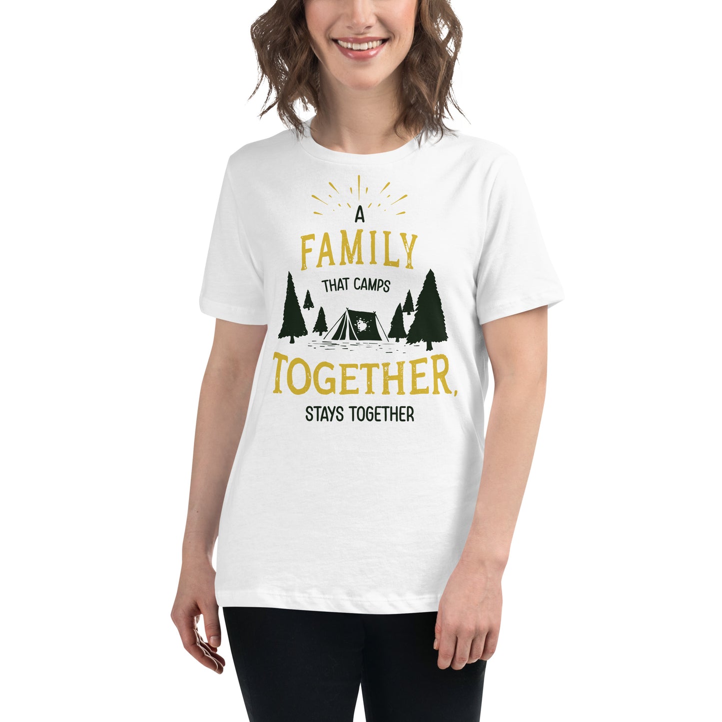 "Family That Camps Together" White Motivational Women’s T-Shirt Lifestyle