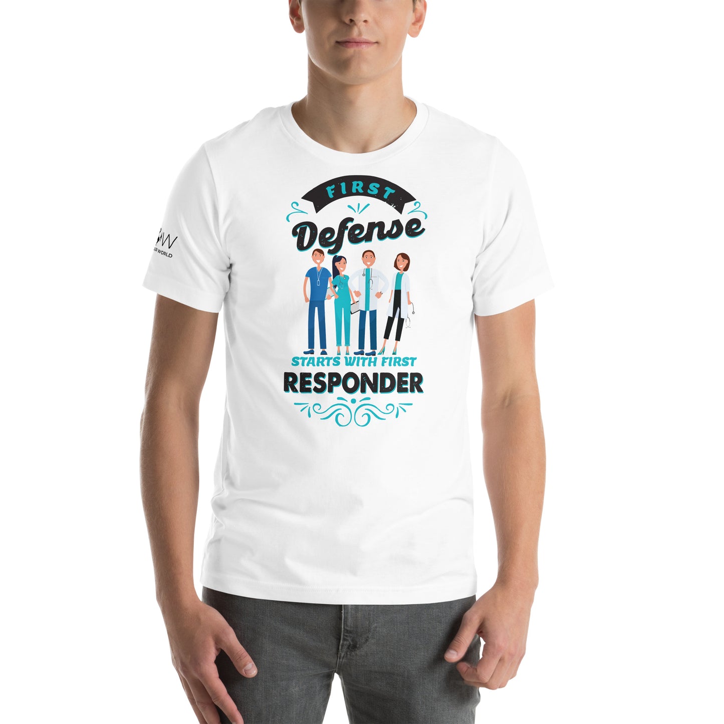 First Defense Starts with White Motivational Men's T-Shirt