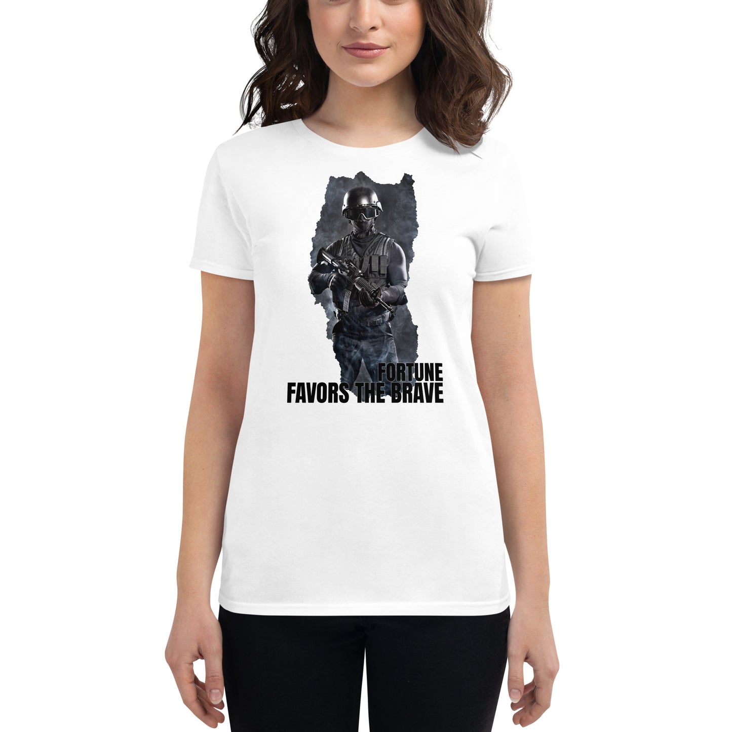 Fortune Favors the Brave III Women's Motivational White T-Shirt
